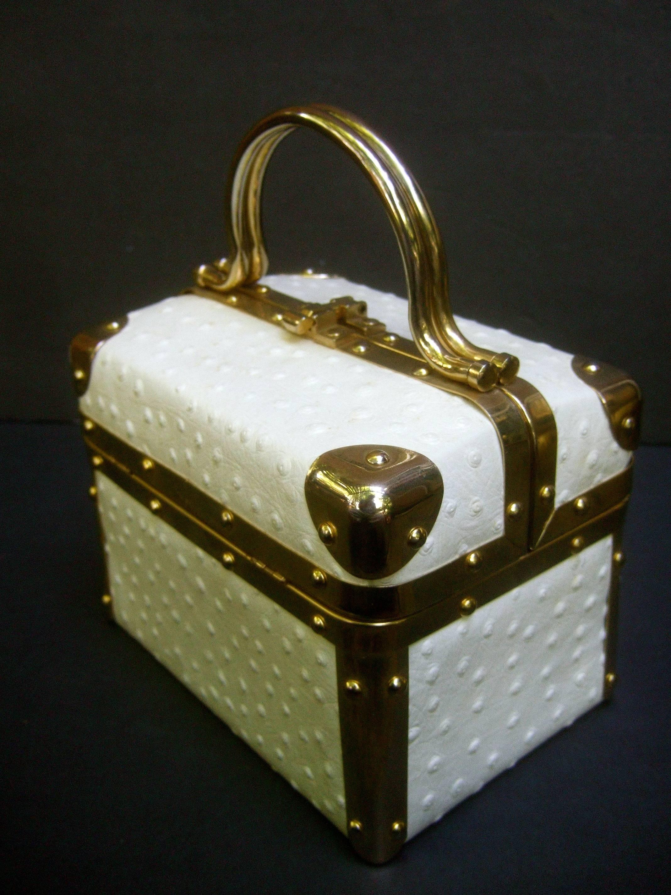 Gray Borsa Bella Italian White Ostrich Leather Box Purse ca 1980s