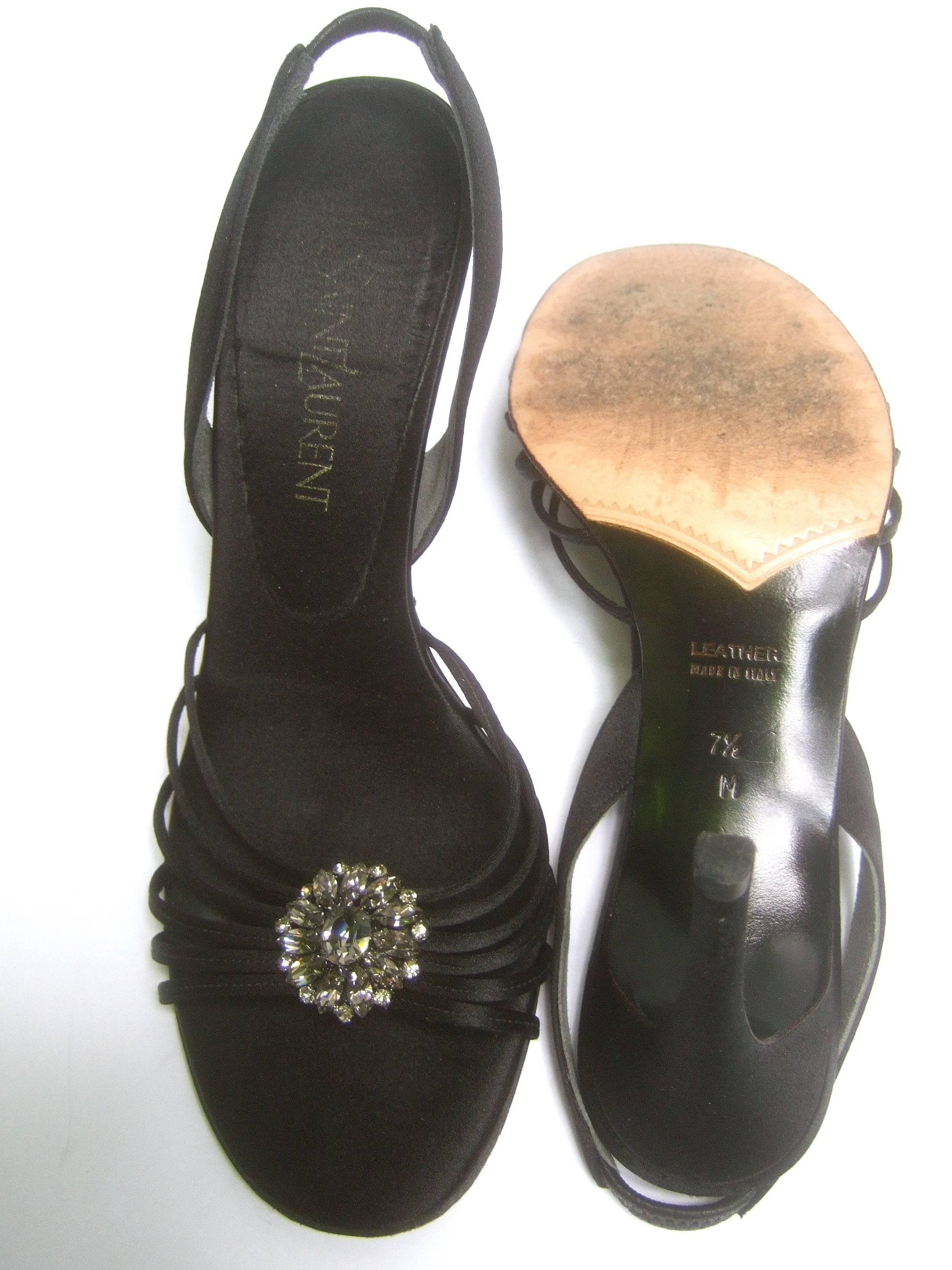 Yves Saint Laurent Black Crystal Satin Pumps in YSL Box Size 7.5 M For Sale 3