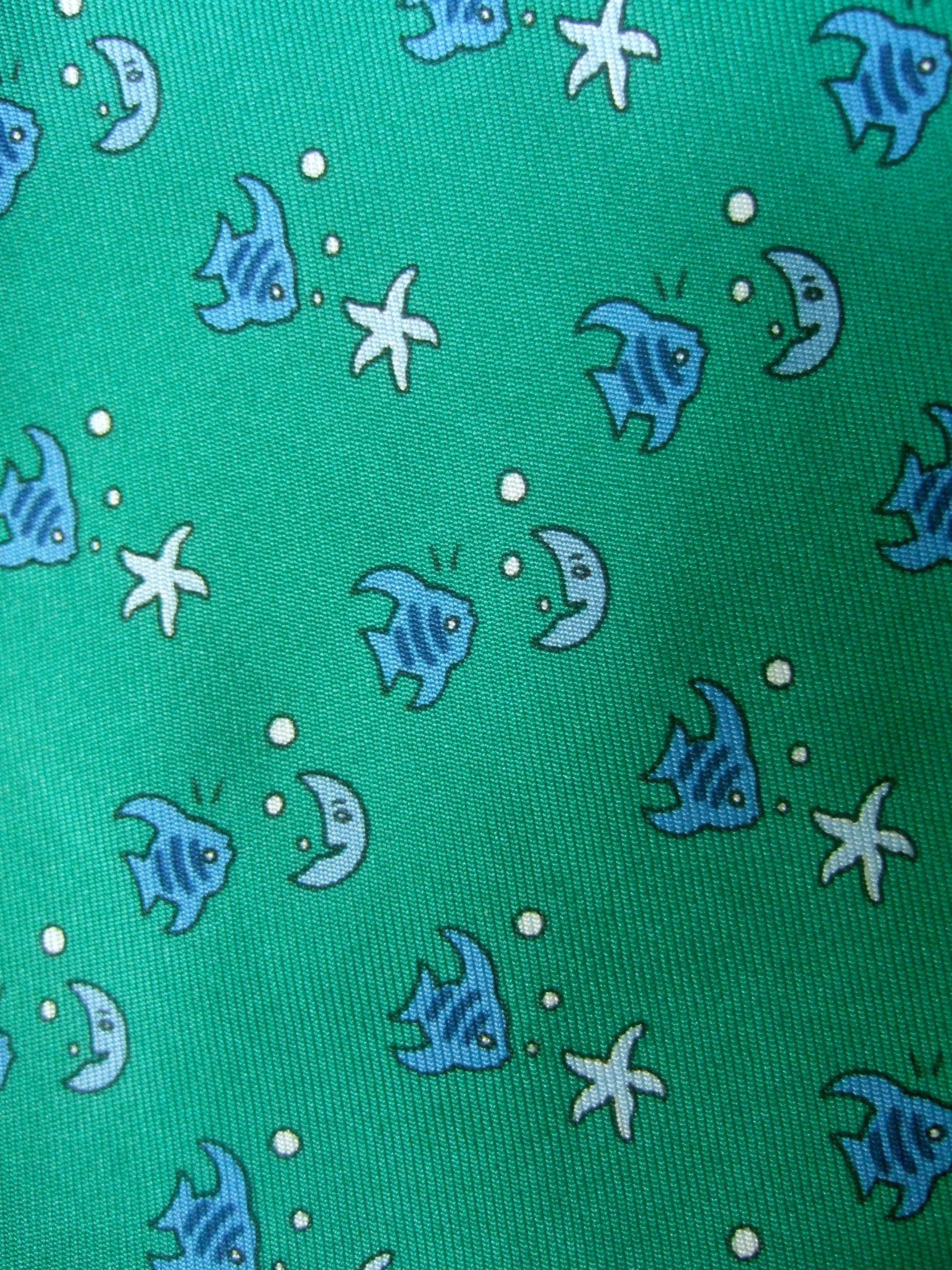 Hermes Paris Whimsical Sea Life Green Silk Necktie in Hermes Box  In Excellent Condition In University City, MO
