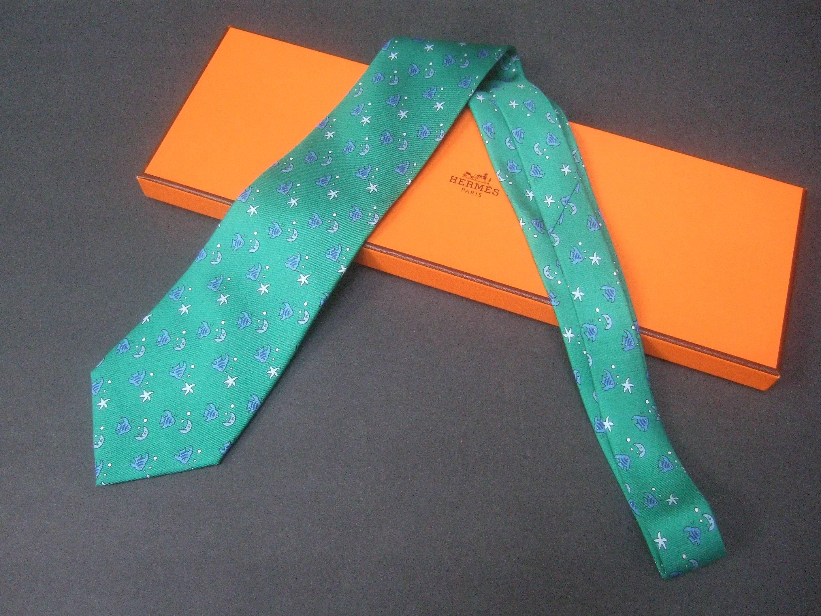Hermes Paris Whimsical Sea Life Green Silk Necktie in Hermes Box  4