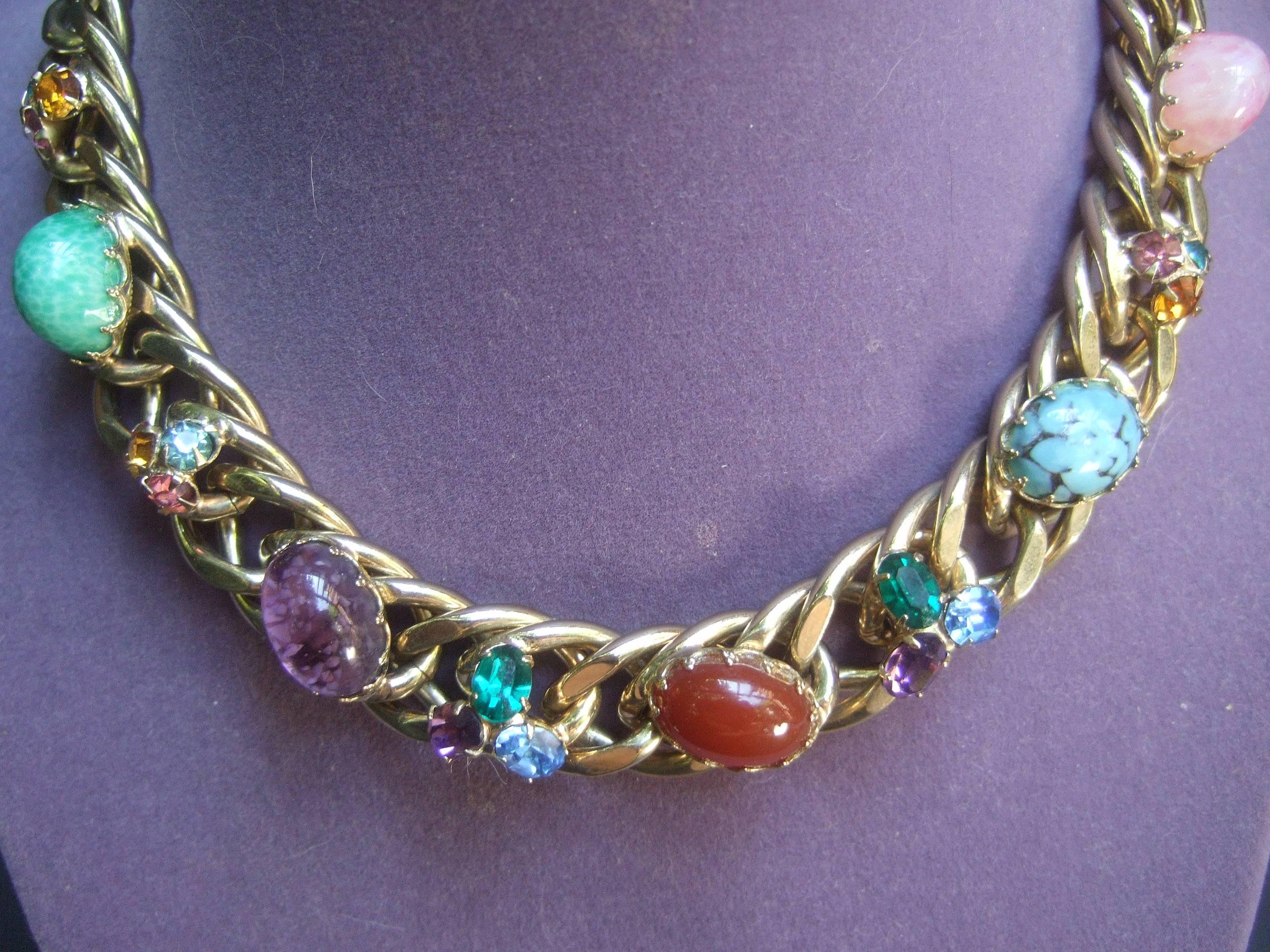 Kafin New York Glass Stone Choker Chain Necklace c 1970 1