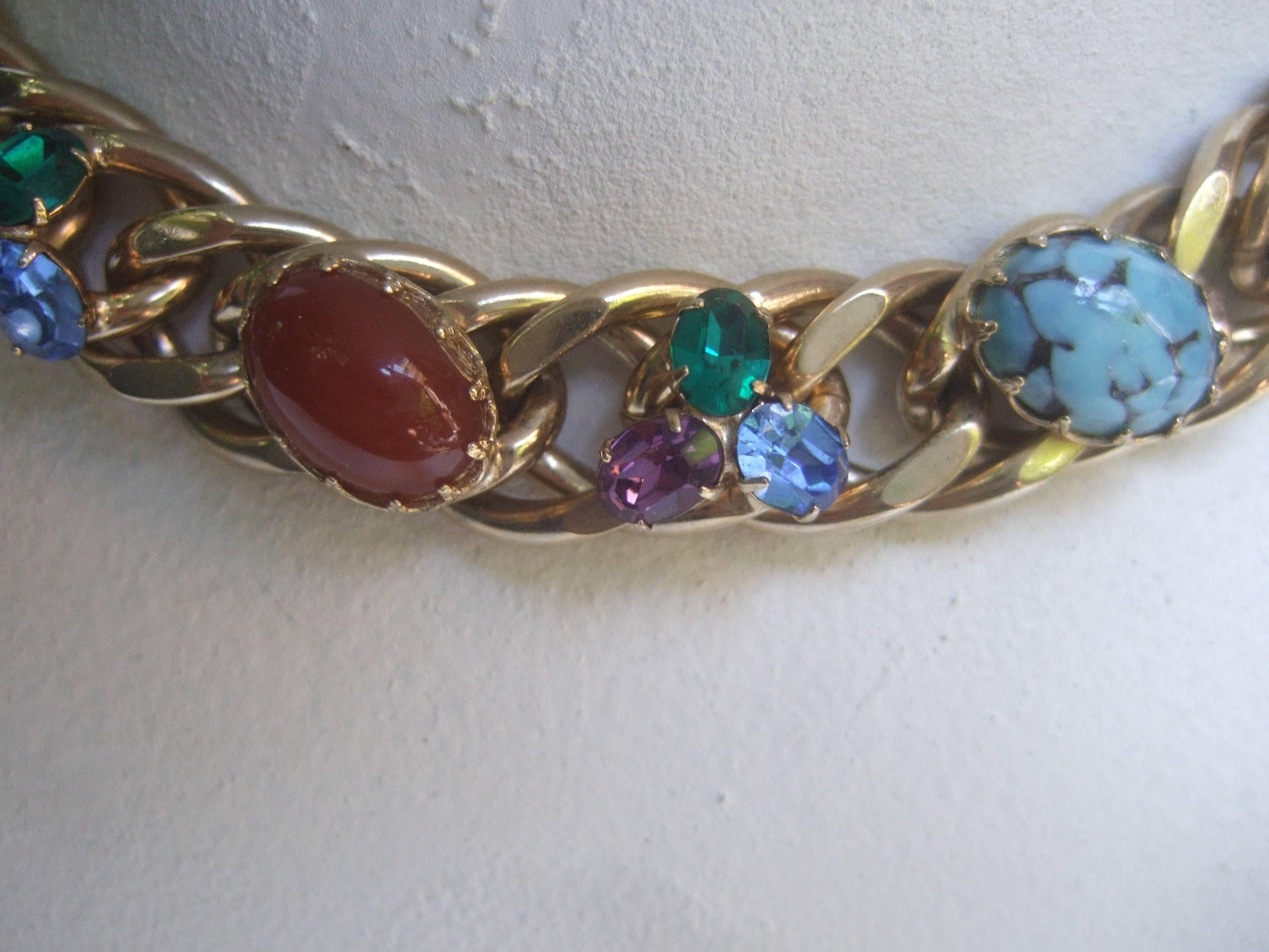 Kafin New York Glass Stone Choker Chain Necklace c 1970 5