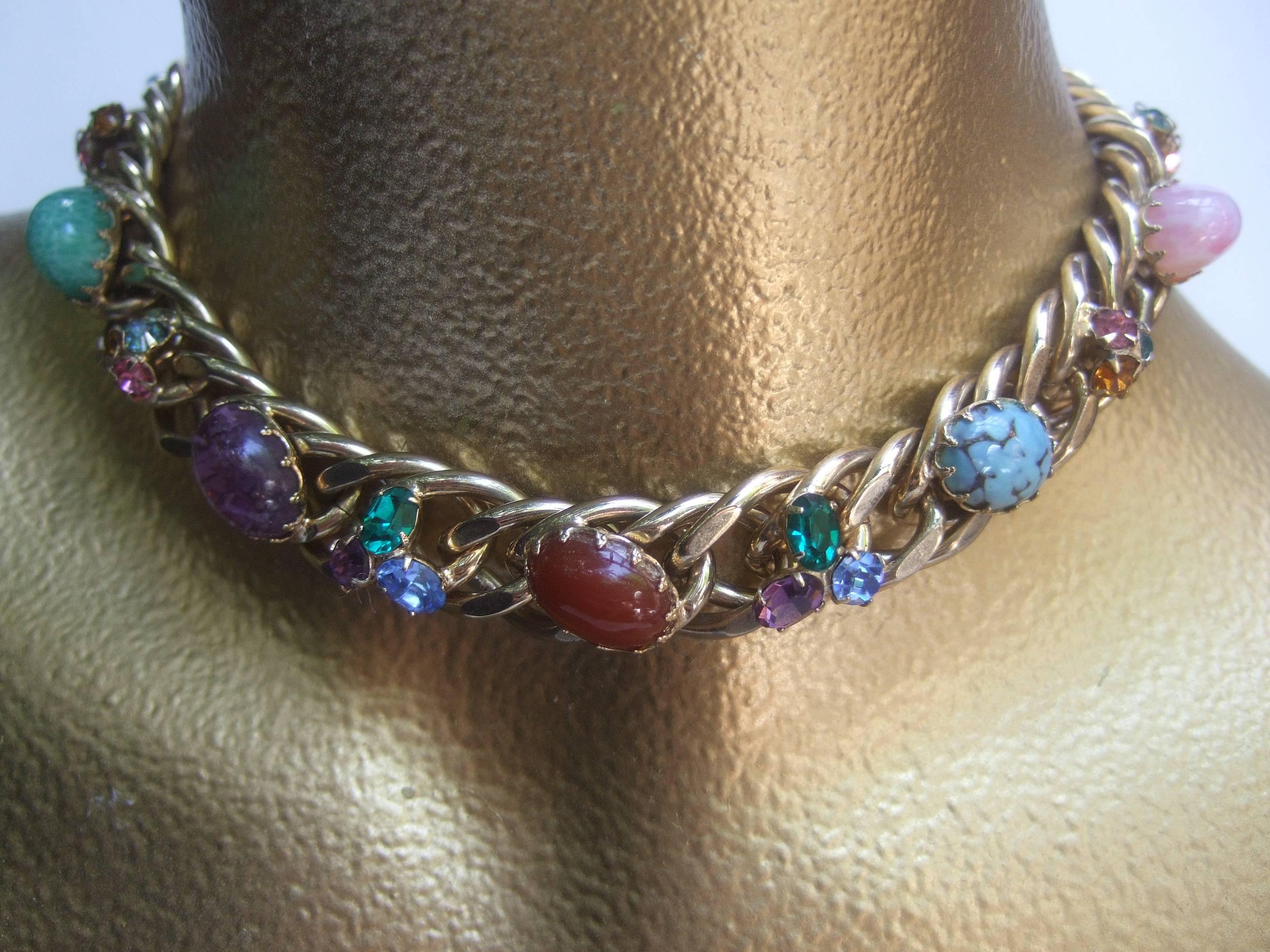 Women's Kafin New York Glass Stone Choker Chain Necklace c 1970