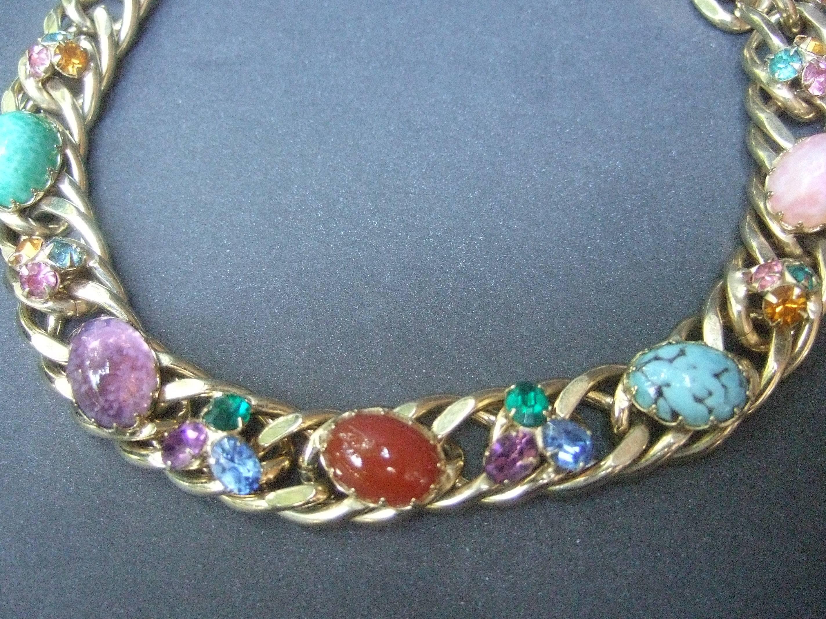 Kafin New York Glass Stone Choker Chain Necklace c 1970 In Excellent Condition In University City, MO