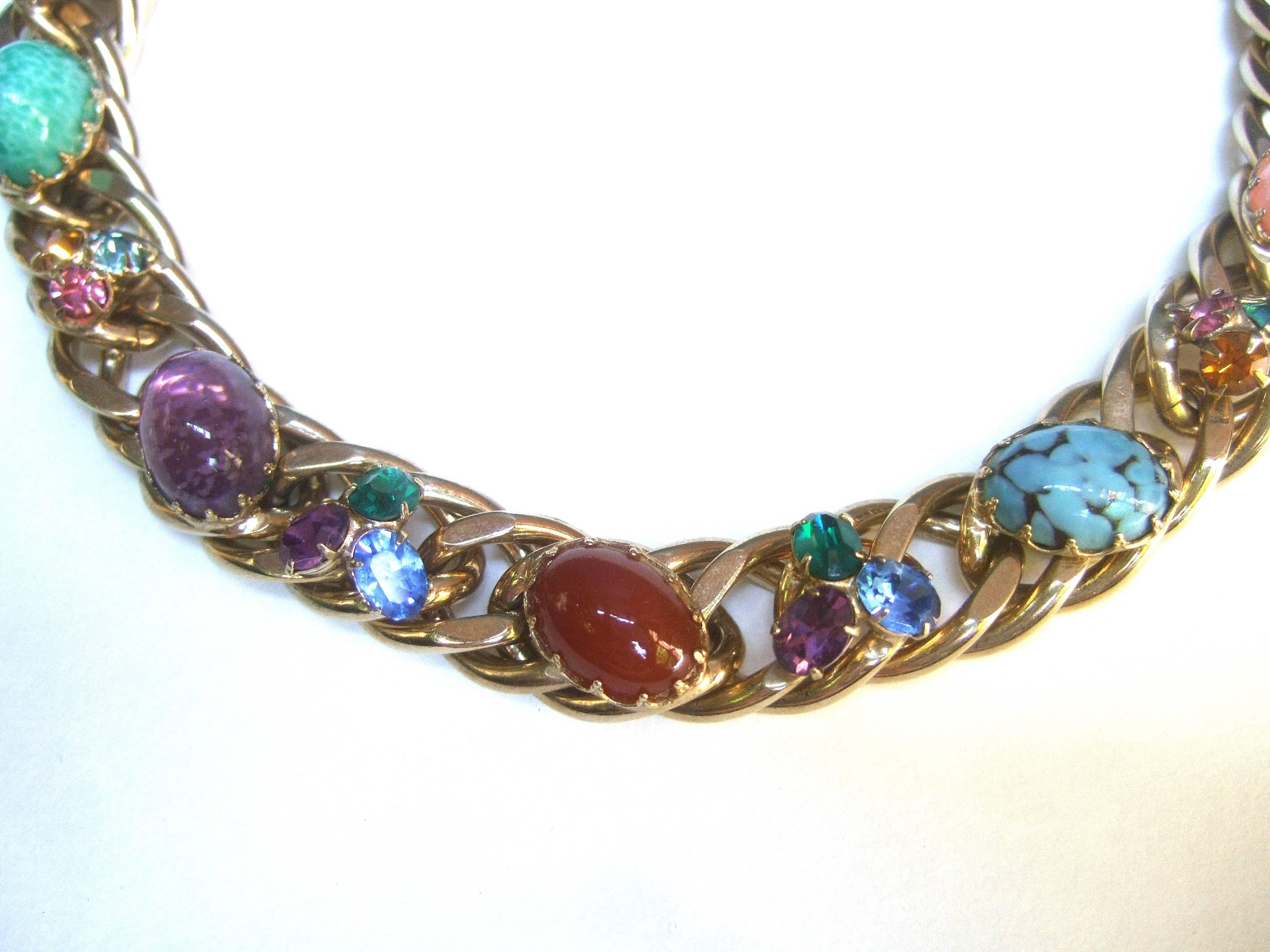 Kafin New York Glass Stone Choker Chain Necklace c 1970 4