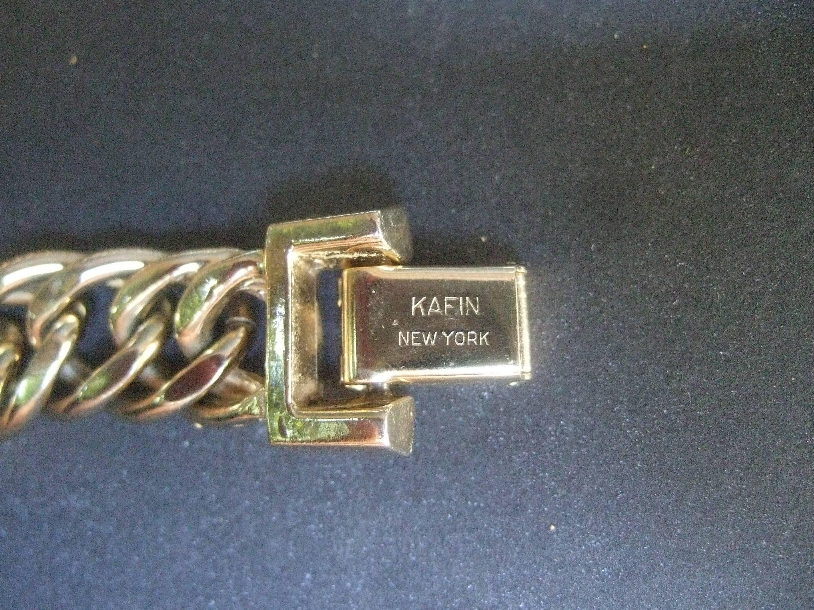 Kafin New York Glass Stone Choker Chain Necklace c 1970 6