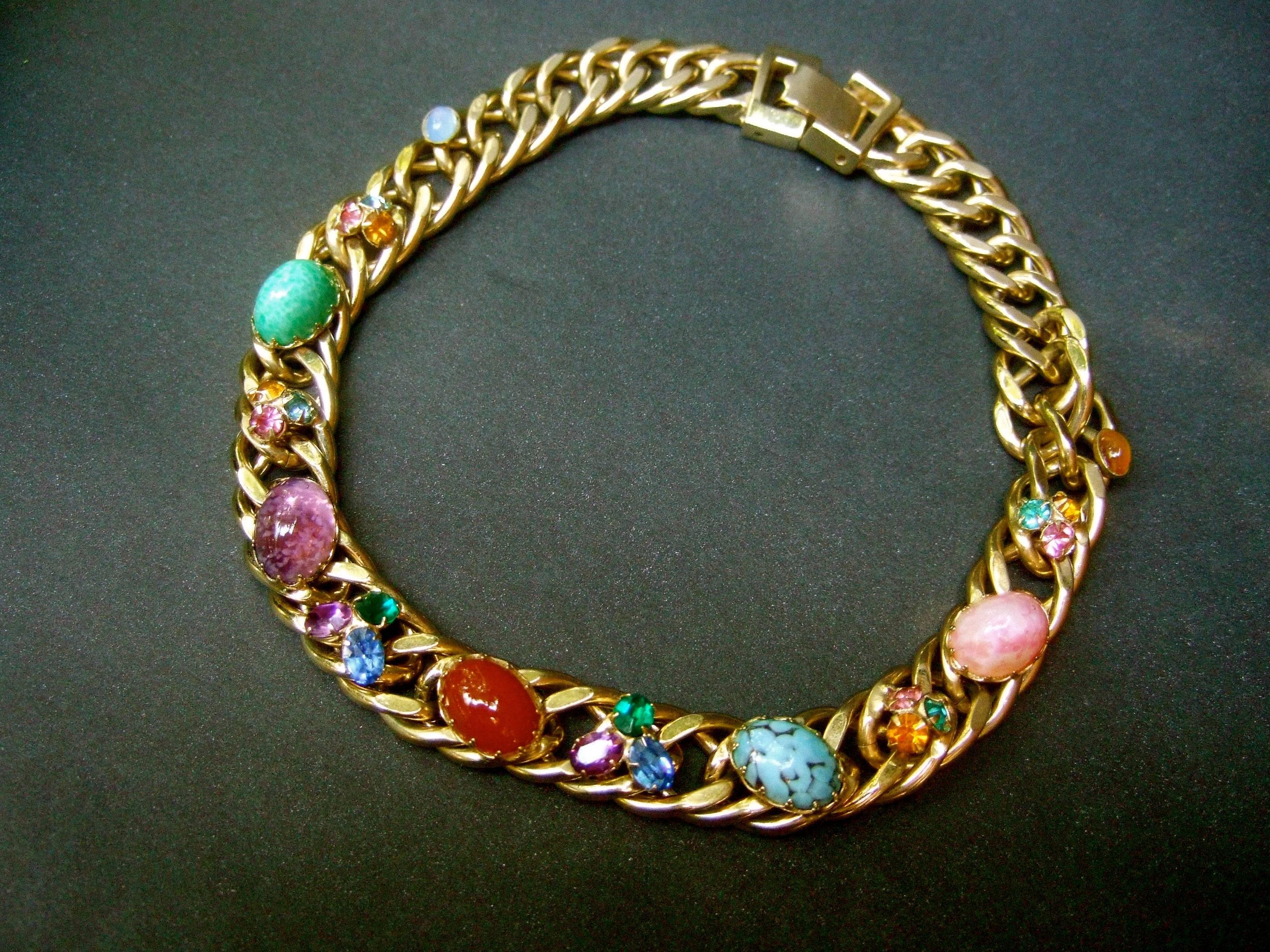 Kafin New York Glass Stone Choker Chain Necklace c 1970 2