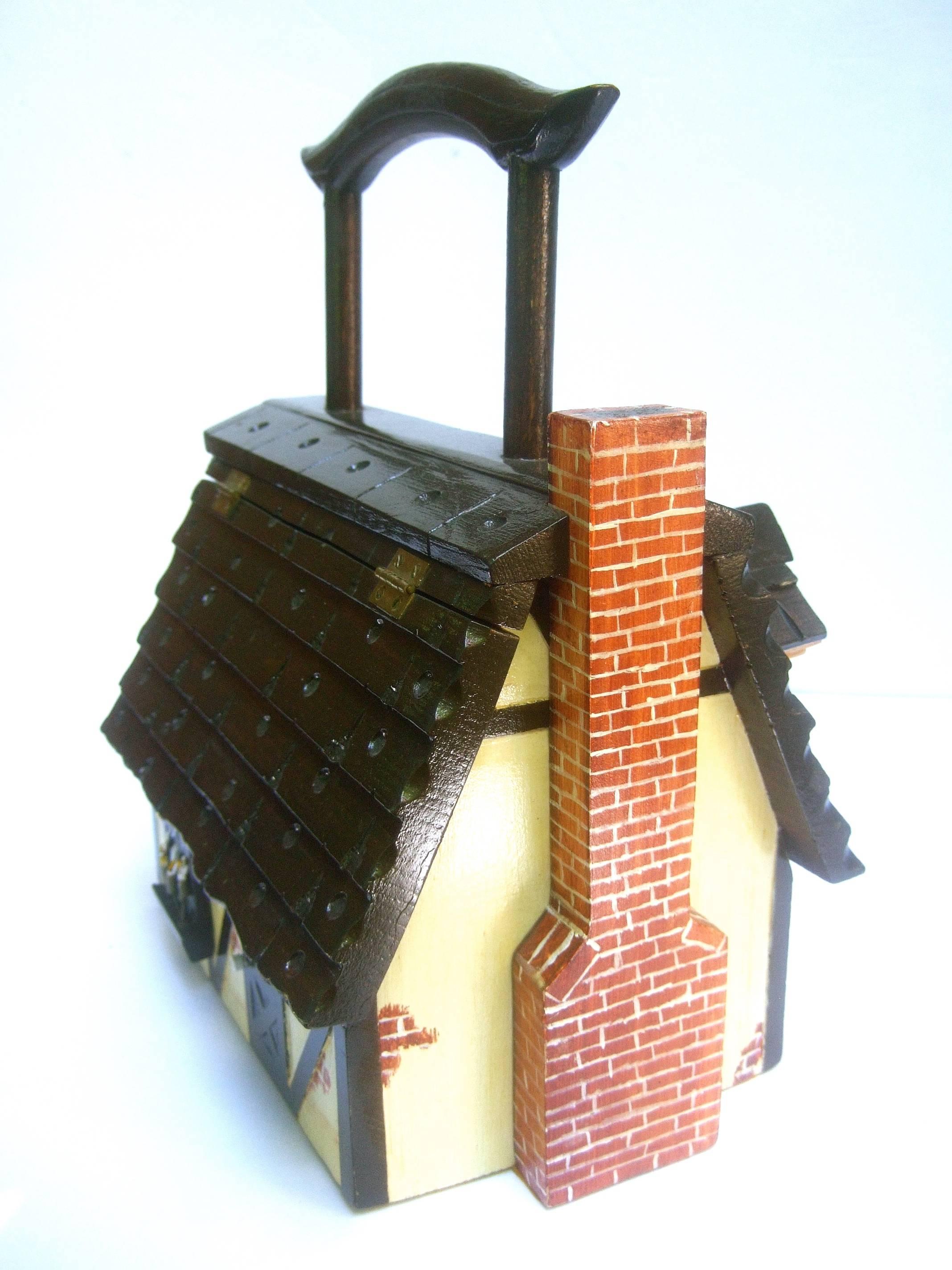 Whimsical Artisan Wood Tudor House Box Purse c 1970 1