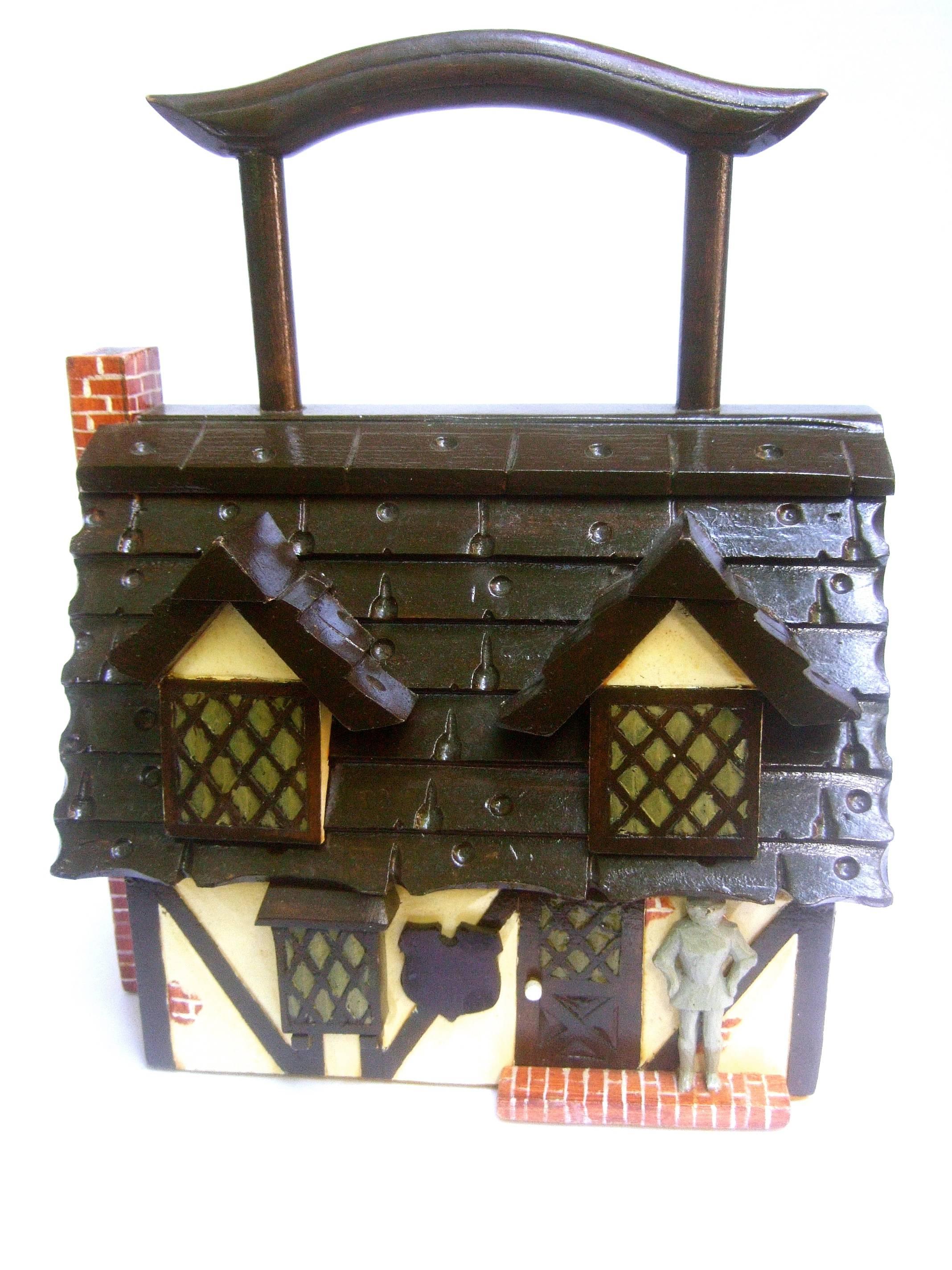 Whimsical Artisan Wood Tudor House Box Purse c 1970 2