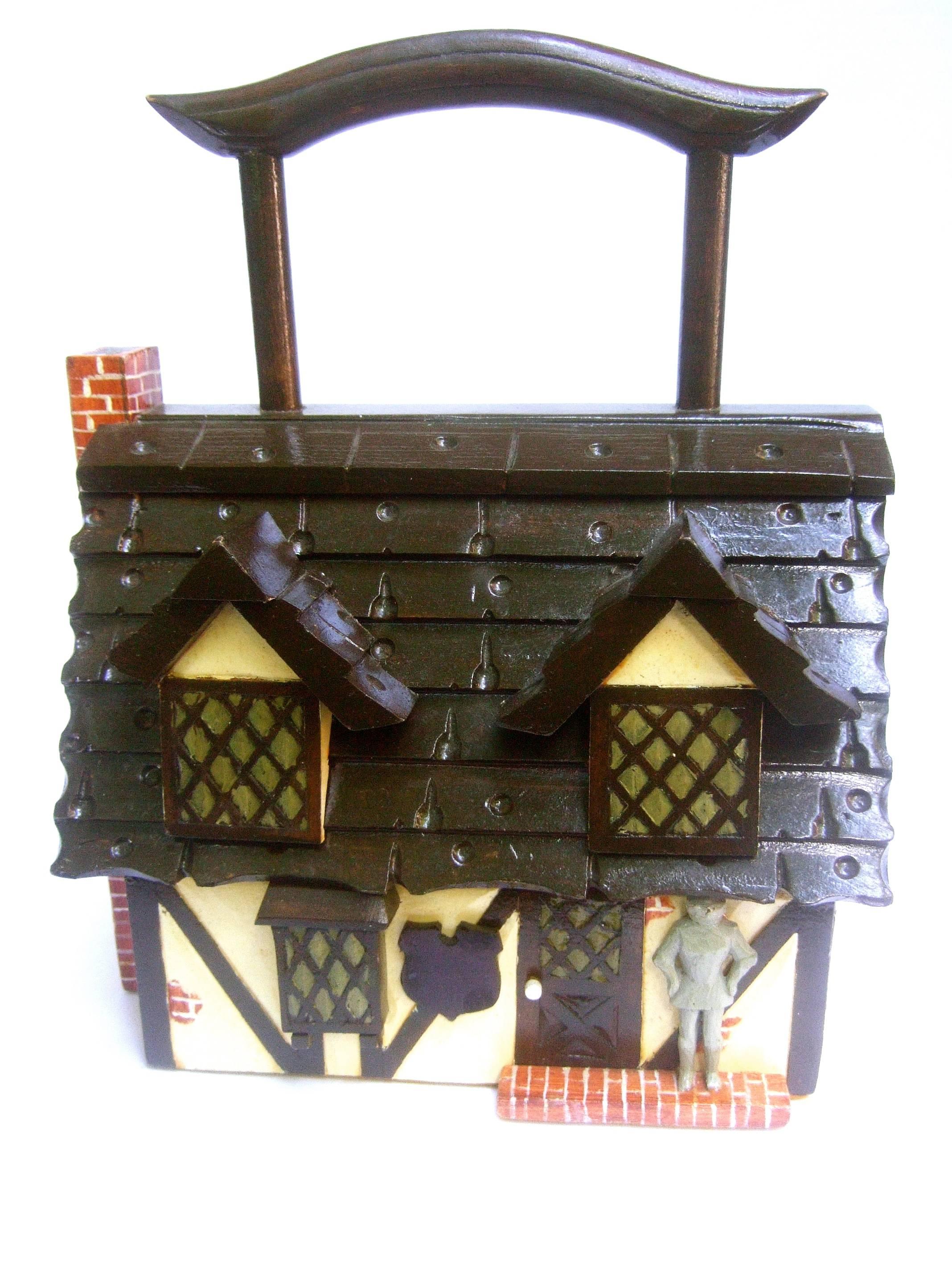 Whimsical Artisan Wood Tudor House Box Purse c 1970  2