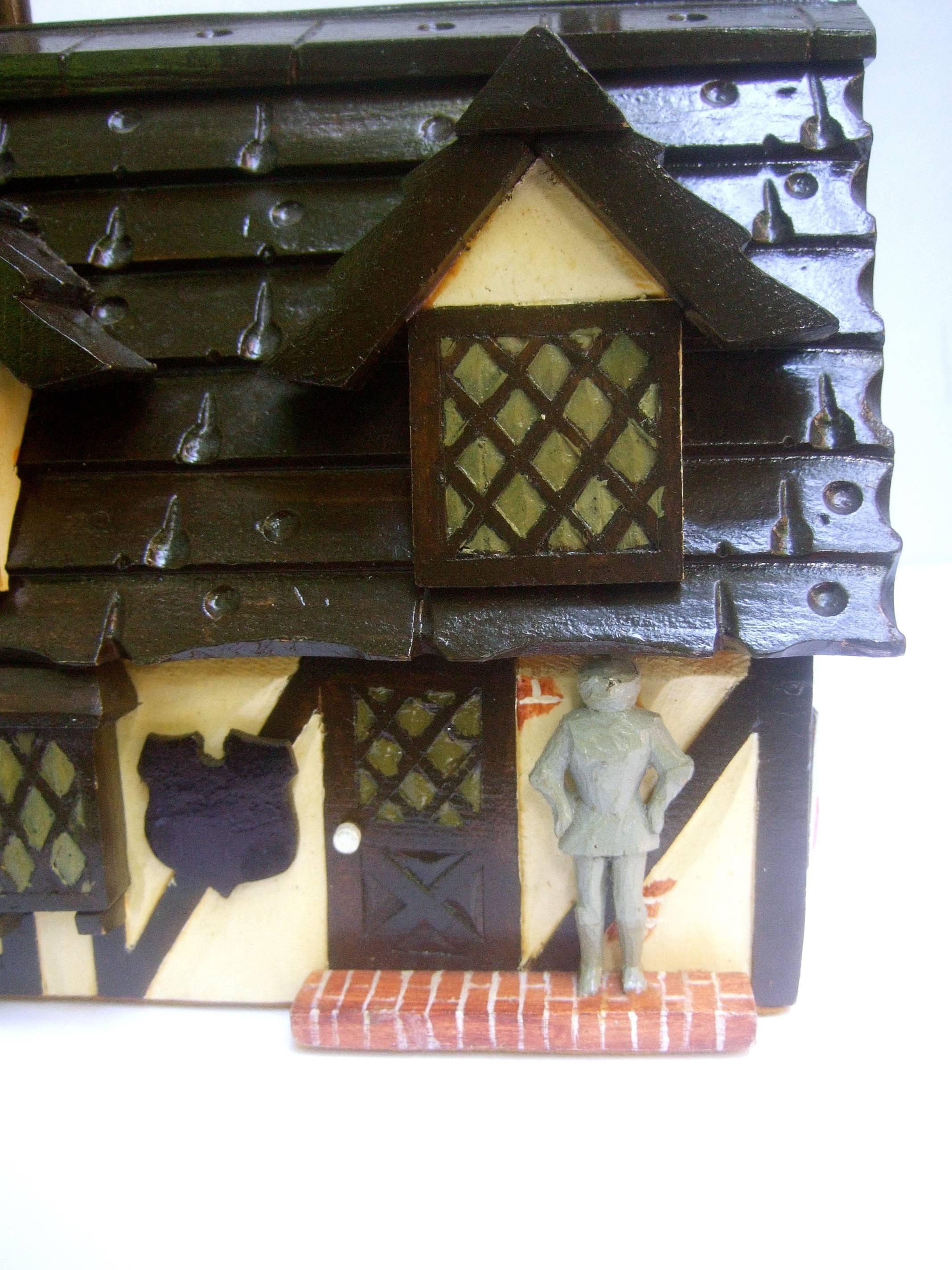Black Whimsical Artisan Wood Tudor House Box Purse c 1970 