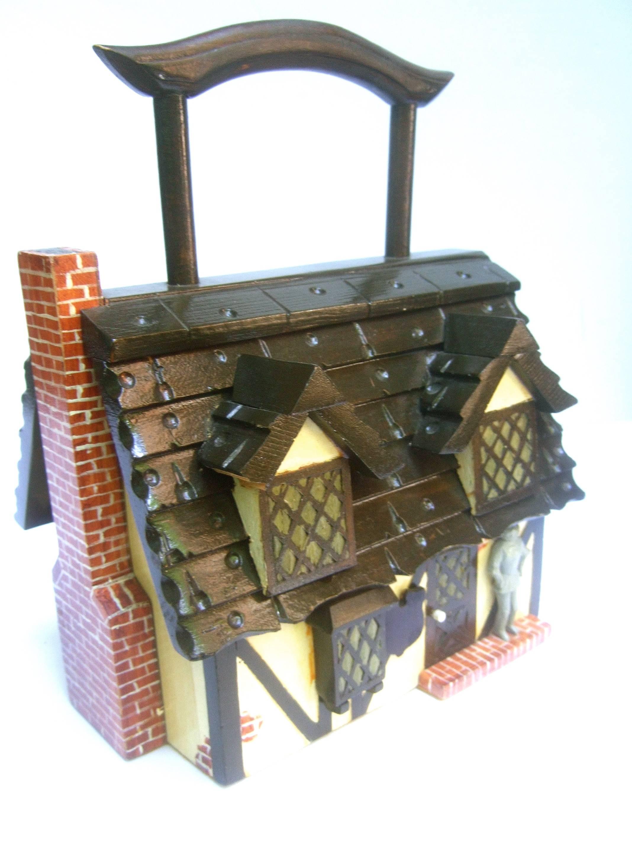 Whimsical Artisan Wood Tudor House Box Purse c 1970  4