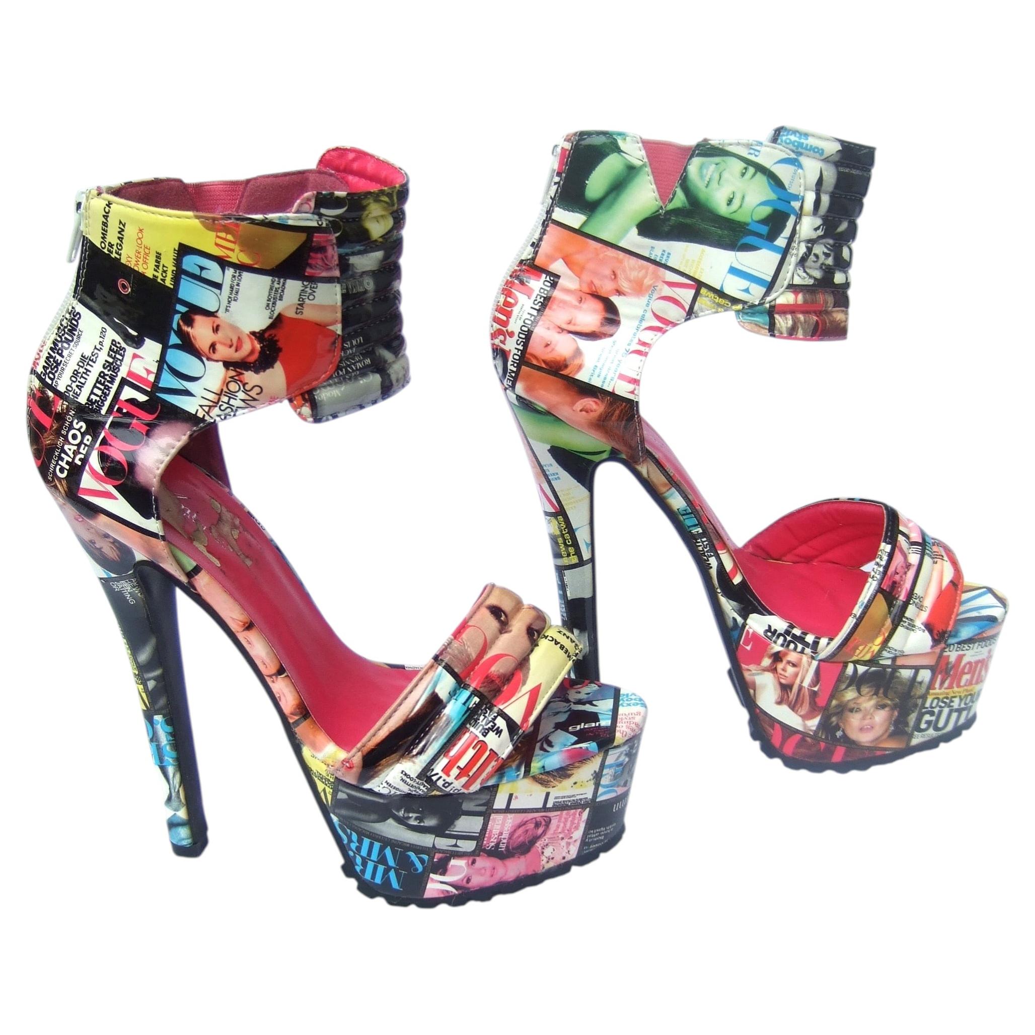 Zapatos de tacón de aguja con plataforma, correa al tobillo y diseño «Vogue» en vinilo patentado de Sky High, talla 9 de EE. UU. en venta