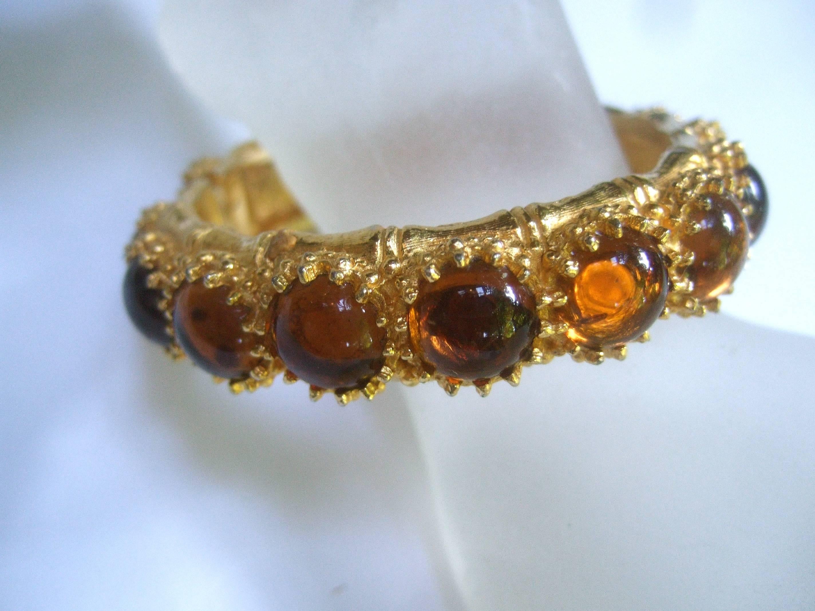 Ken Lane Amber Glass Cabochon Gilt Metal Bracelet c 1970 For Sale 2