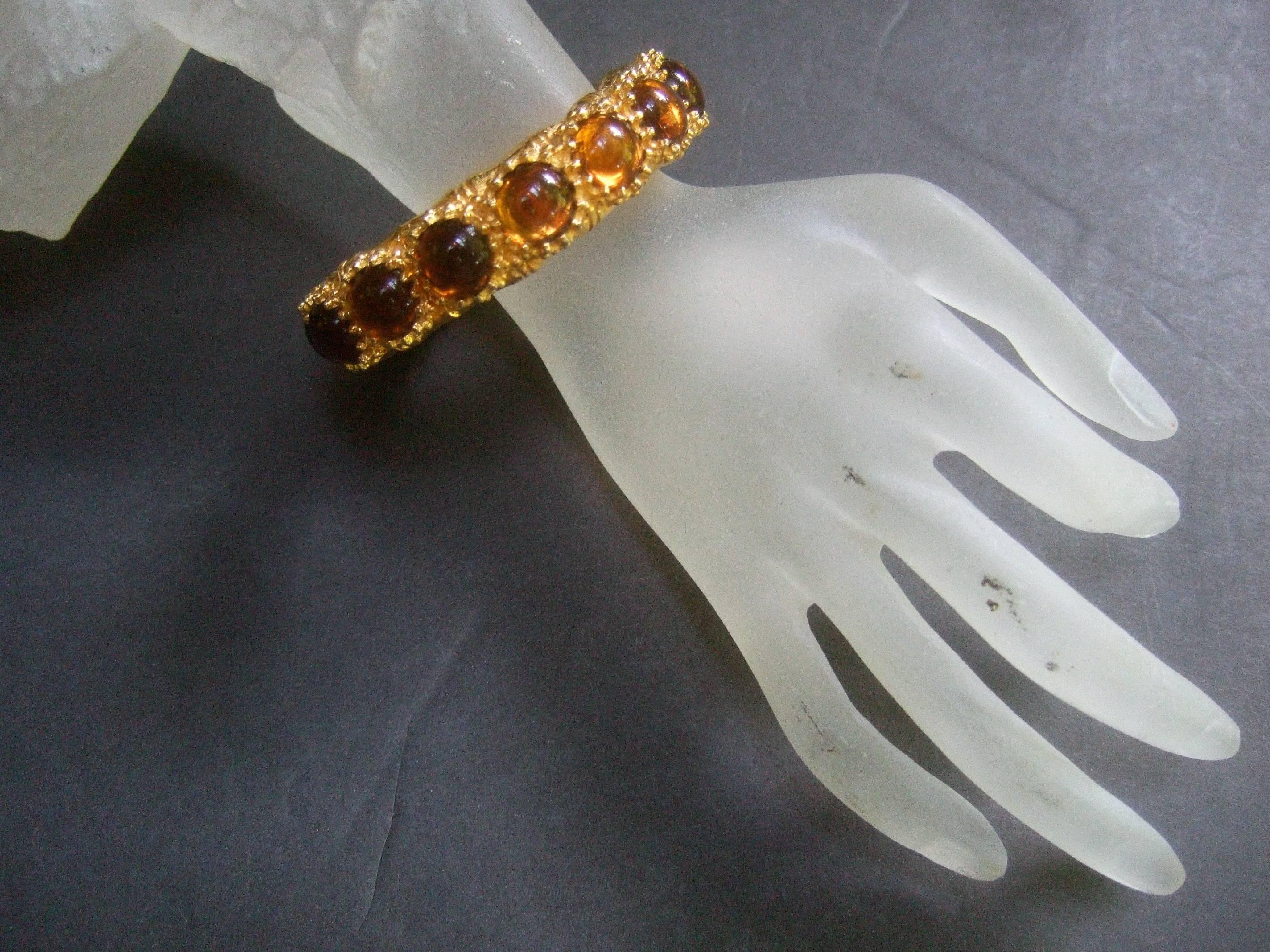 Ken Lane Amber Glass Cabochon Gilt Metal Bracelet c 1970 For Sale 3