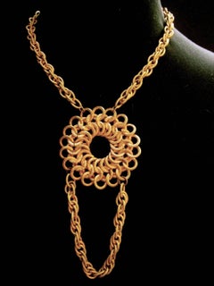 Miriam Haskell Russian Gilt Metal Pendant Necklace c 1970