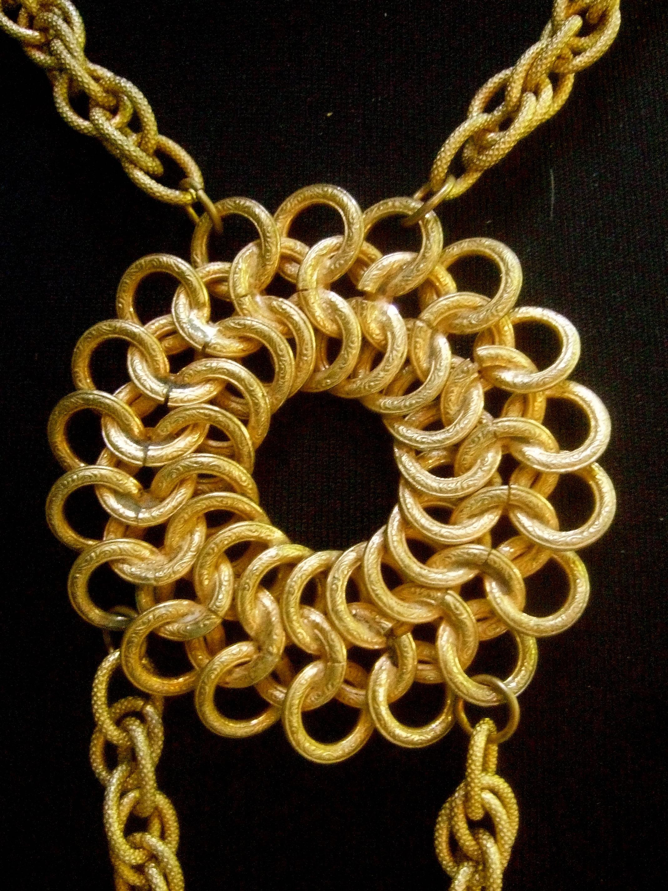Miriam Haskell Russian Gilt Metal Pendant Necklace c 1970 In Excellent Condition For Sale In University City, MO