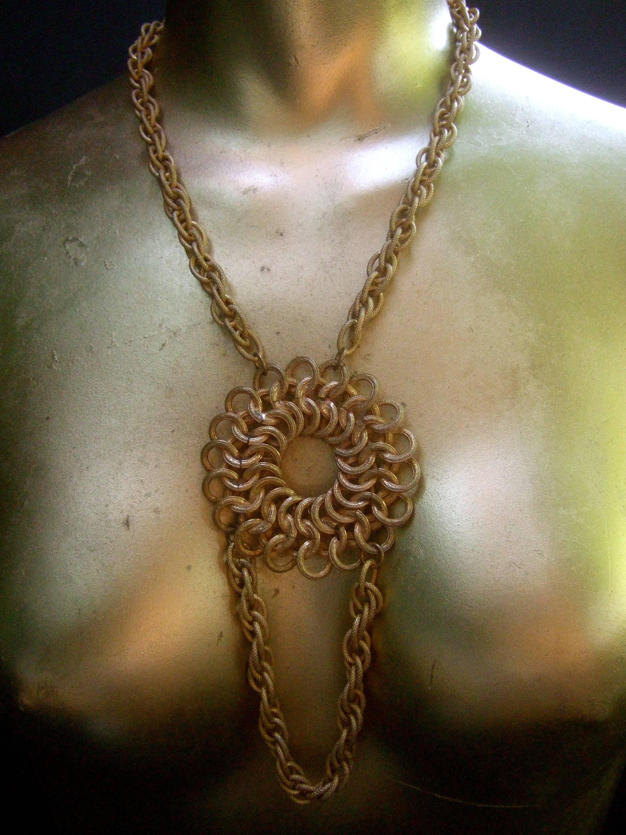Miriam Haskell Russian Gilt Metal Pendant Necklace c 1970 For Sale 5