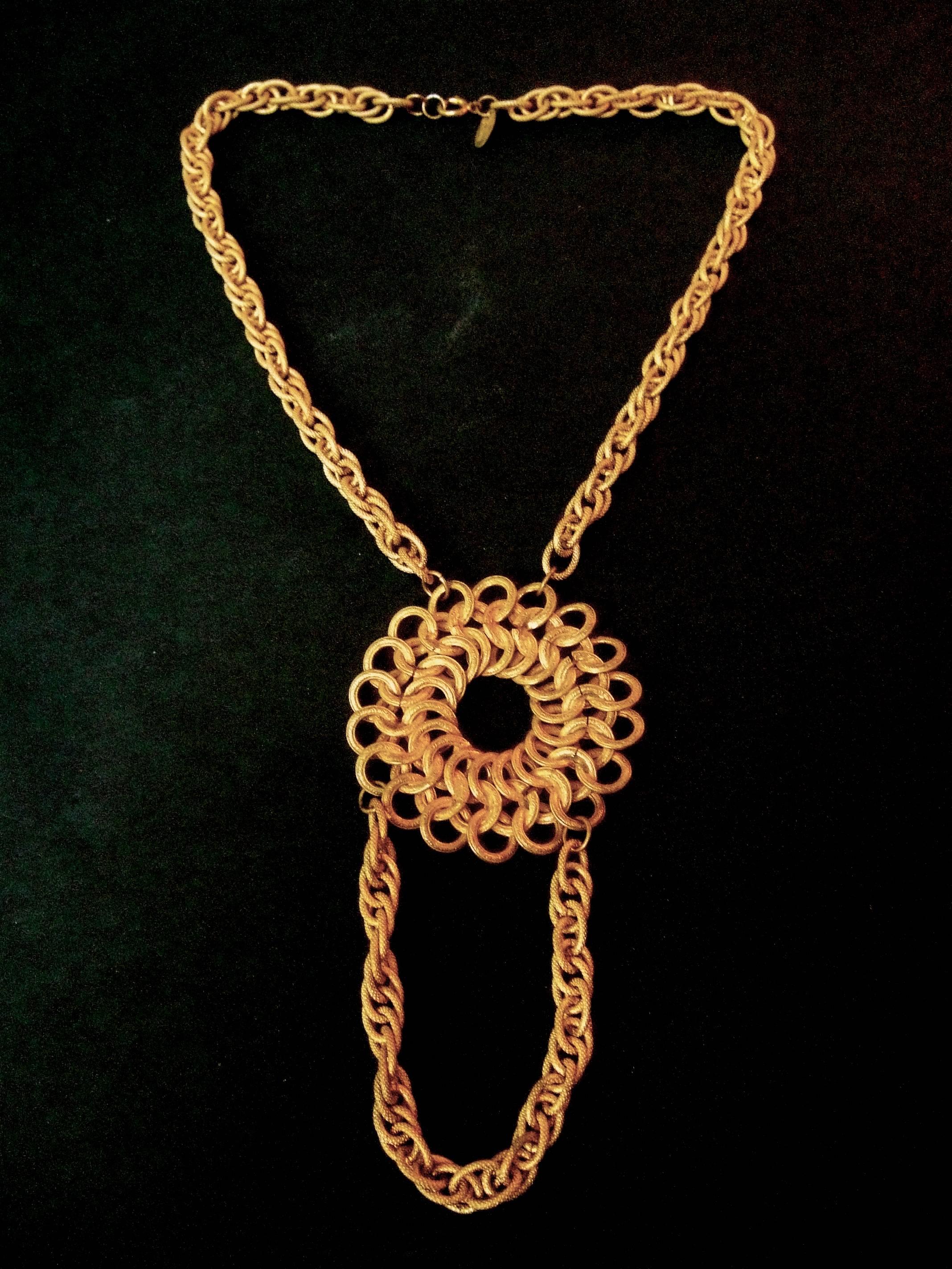 Miriam Haskell Russian Gilt Metal Pendant Necklace c 1970 For Sale 3