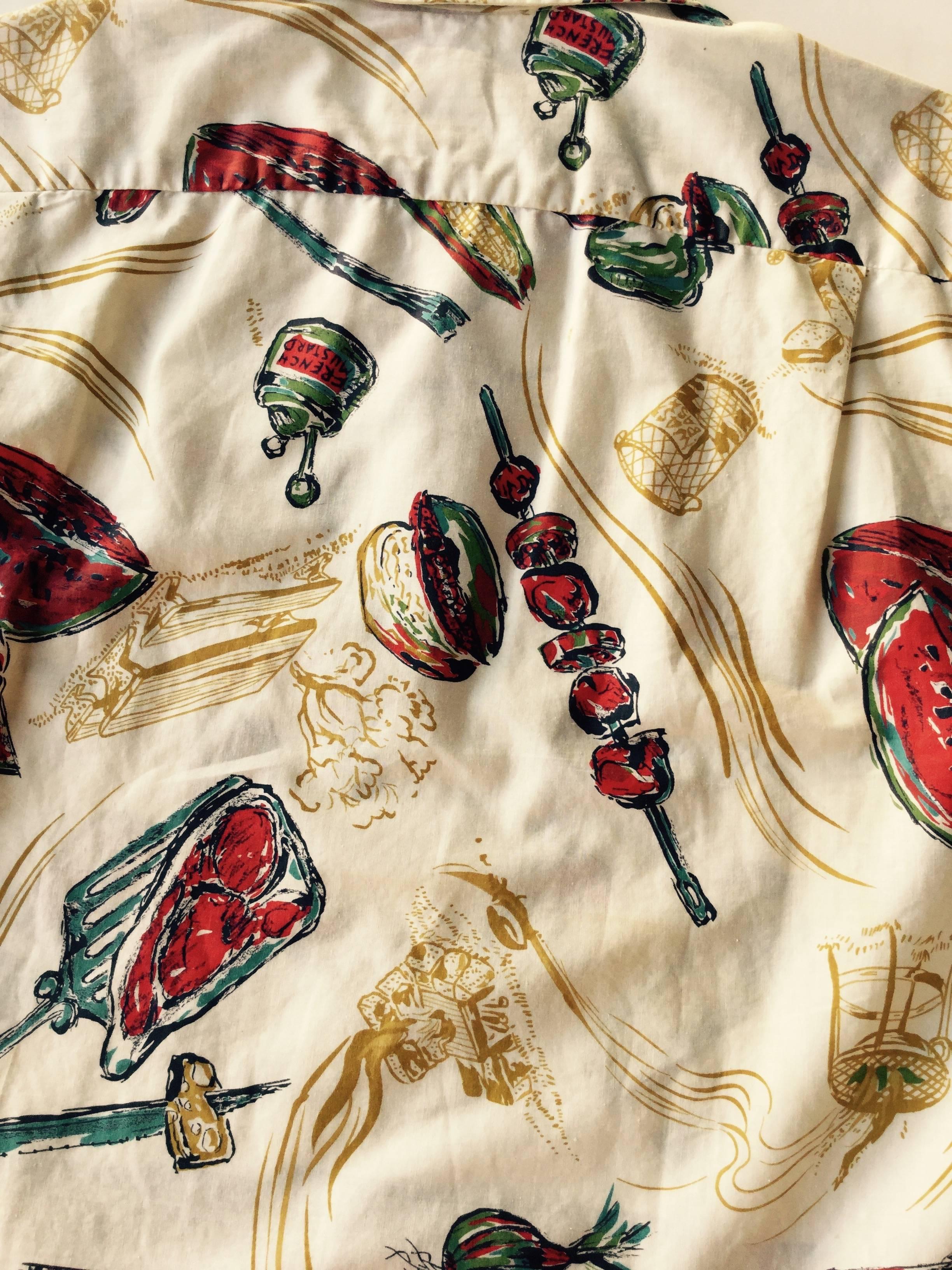 1950's Barbeque Themed Men's Cabana Shirt and Matching Hat.  In New Condition In University City, MO
