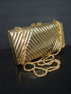 SAKS FIFTH AVENUE Sleek Versatile Gilt Metal Minaudiere' Evening Bag c 1980s