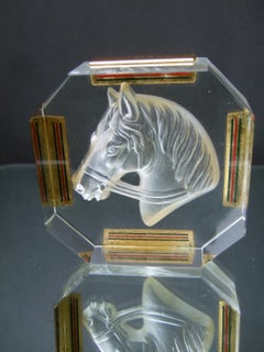 Fermacarte GUCCI con intaglio a cristallo pesante raffigurante un cavallo, anni '70 circa