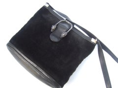GUCCI Extremely Rare Sterling Silver Tiger Medallion Black Suede Handbag c 1970s
