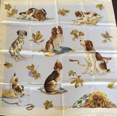 Rare Ferragamo Dog Themed Silk Scarf. 1980's