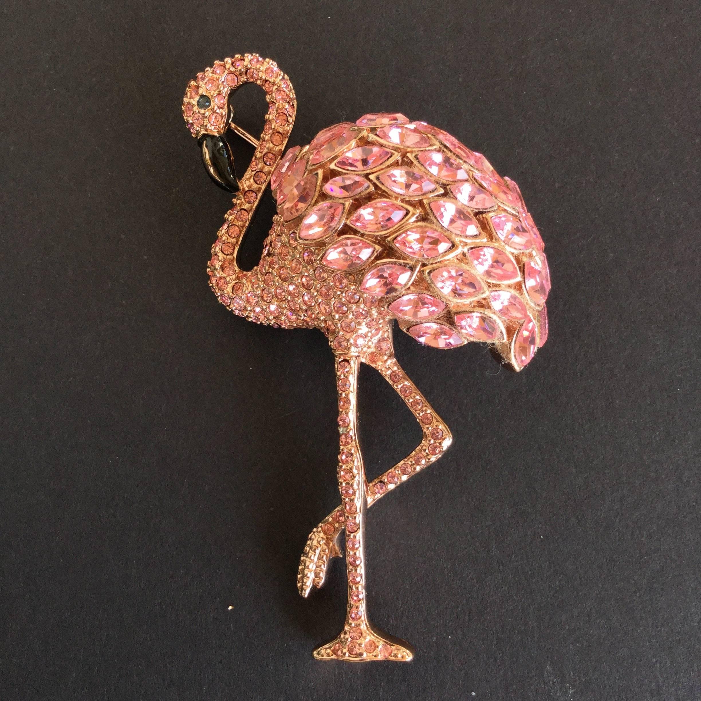 This is an iconic 1980's piece from London's Butler and Wilson.  You just NEVER see this one on the market these days.  Chunky. Incredible quality. The pink Swarovski crystals are highly faceted and super sparkly. Wonderful enamel work on the beak