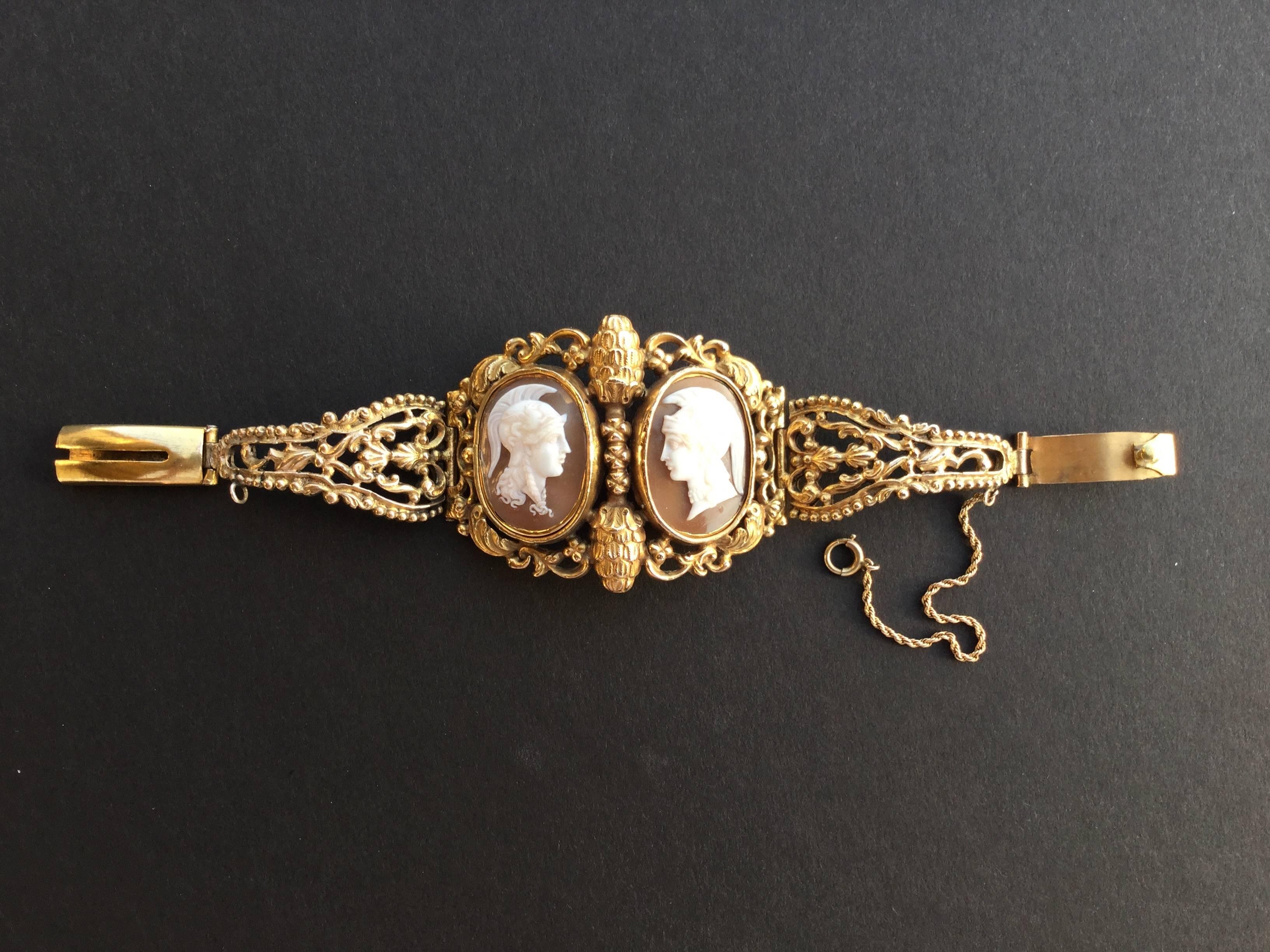 Amazing Double Cameo Style Victorian Pinchbeck Bracelet. English C.1880's. In Good Condition In University City, MO