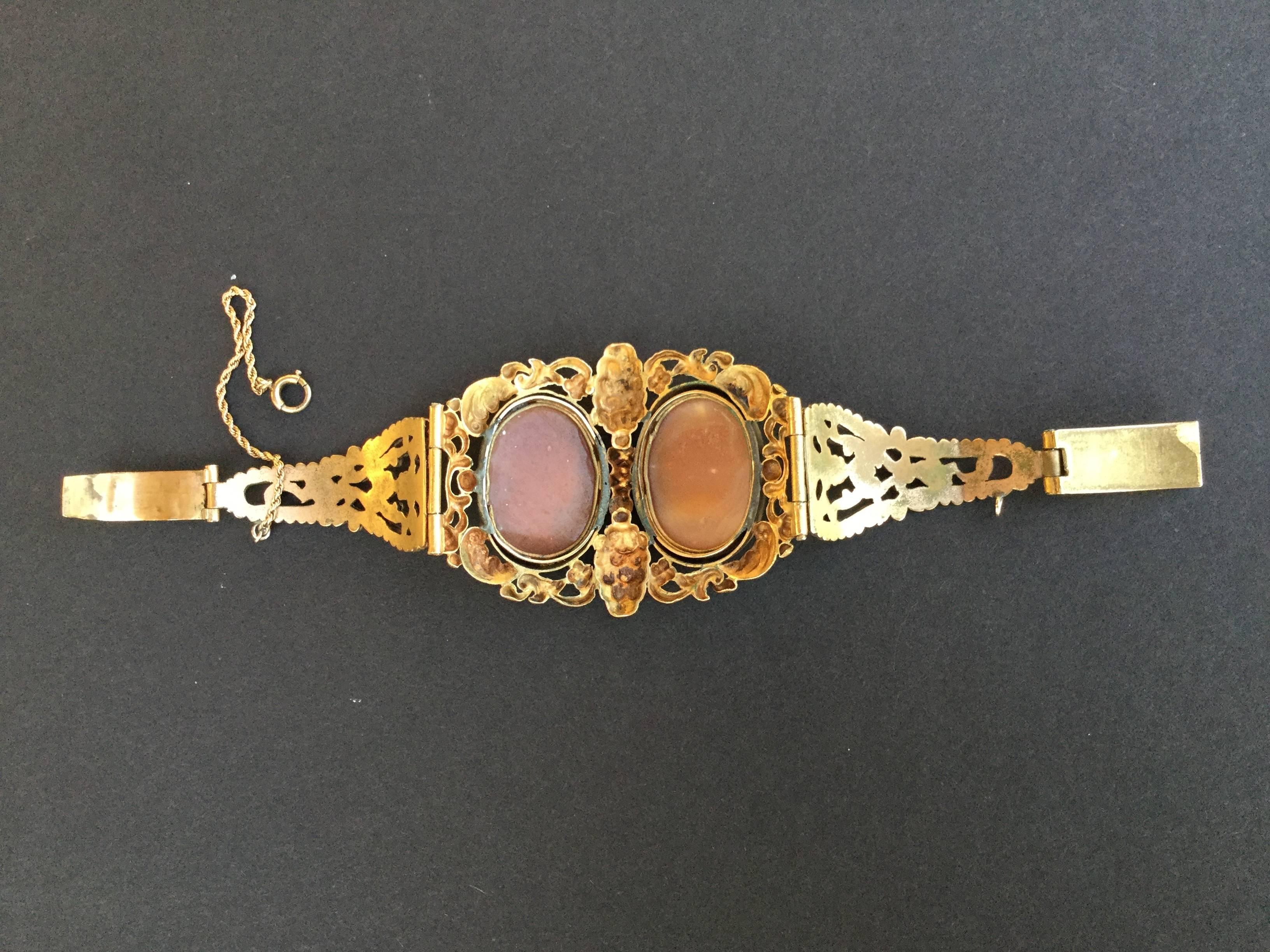 Women's Amazing Double Cameo Style Victorian Pinchbeck Bracelet. English C.1880's.