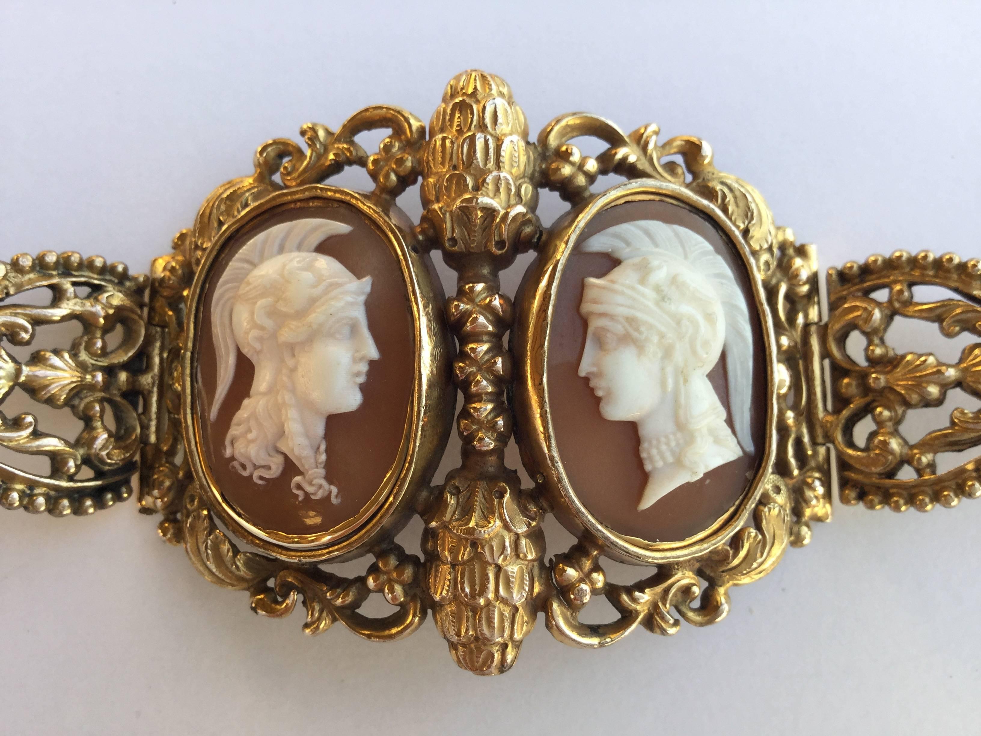 Amazing Double Cameo Style Victorian Pinchbeck Bracelet. English C.1880's. 2
