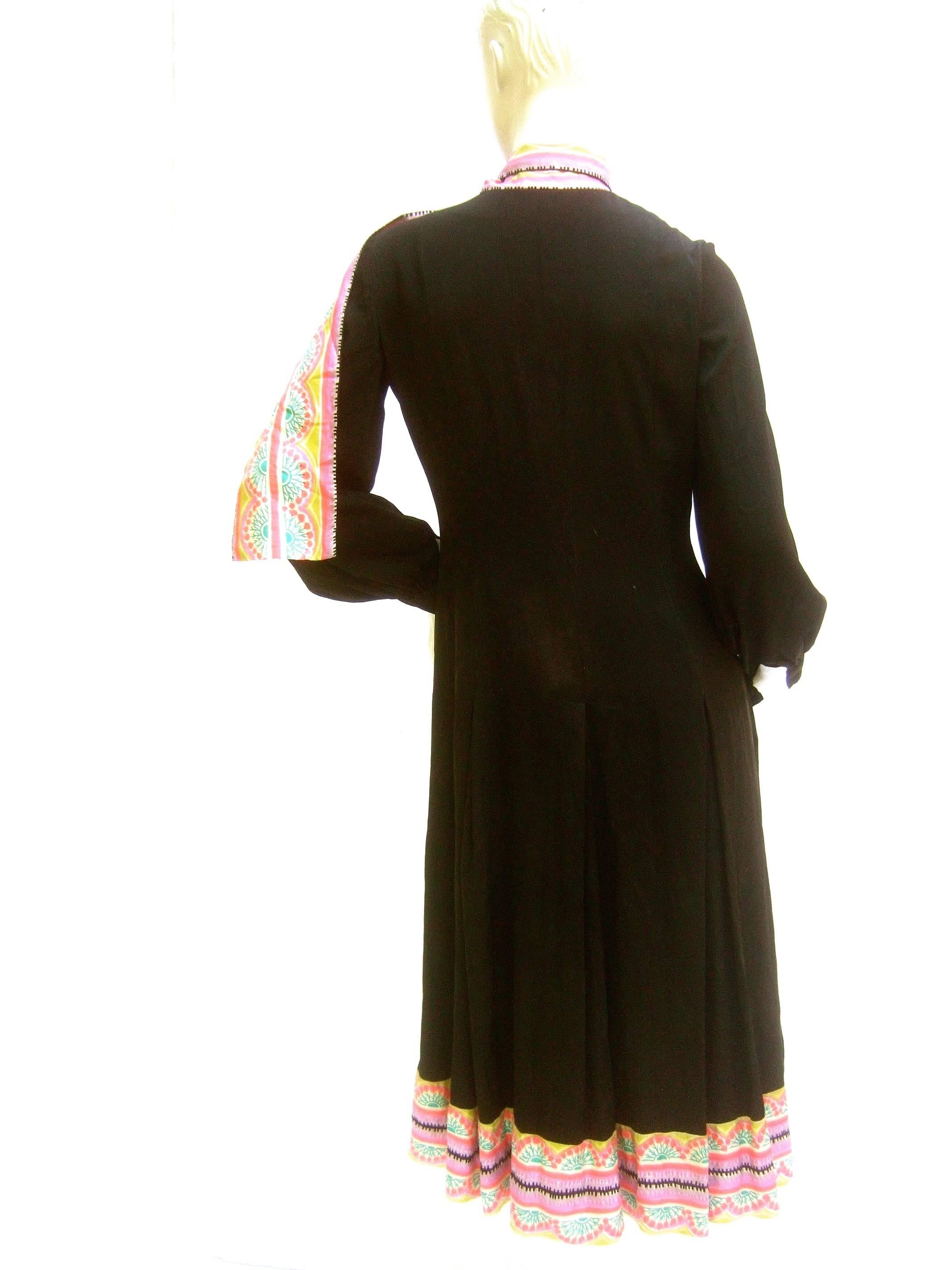 Chester Weinberg Innovative Black Silk Pastel Trim Dress c 1970 For Sale 4