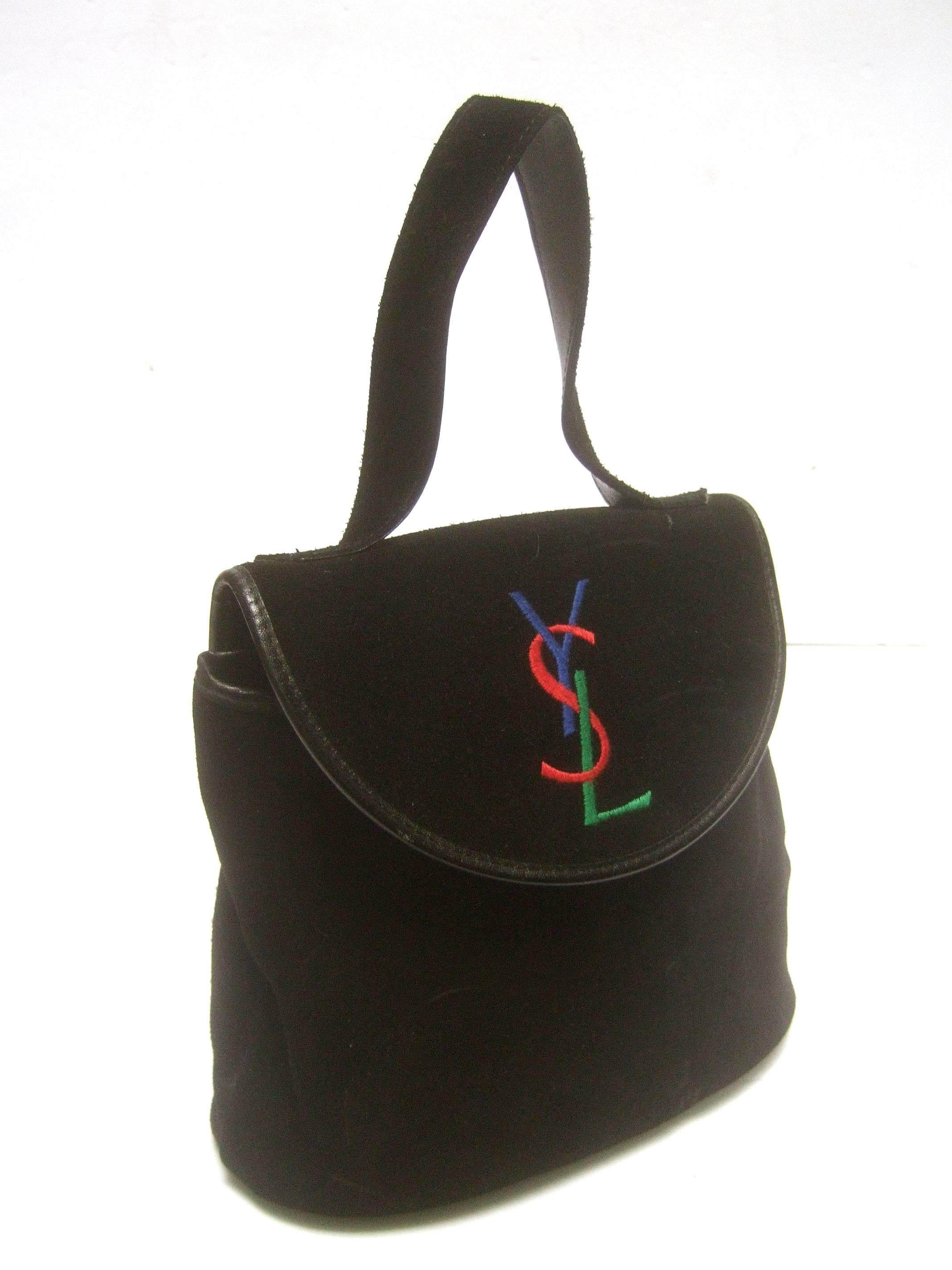 Women's Yves Saint Laurent Chic Black Suede YSL Embroidered Handbag c 1990s