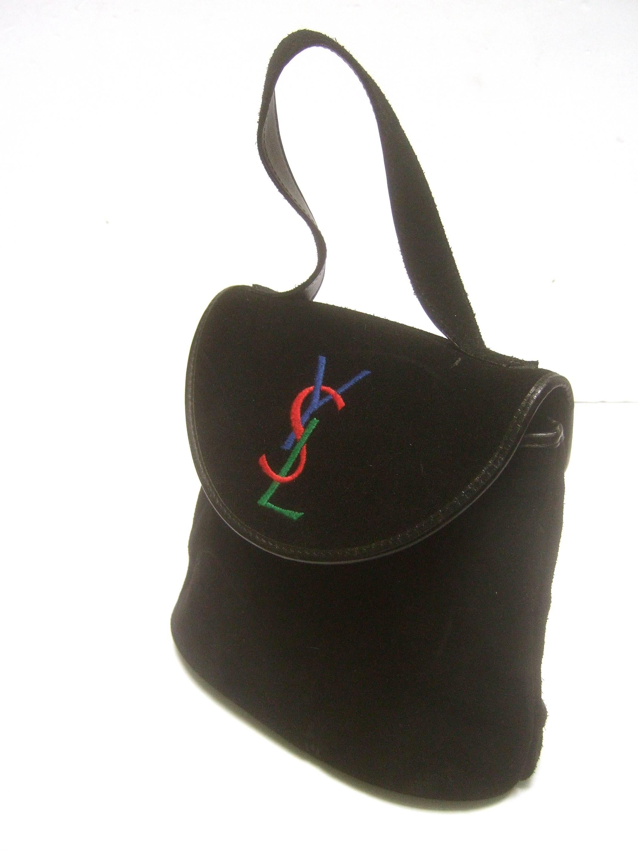 Yves Saint Laurent Chic Black Suede YSL Embroidered Handbag c 1990s 2