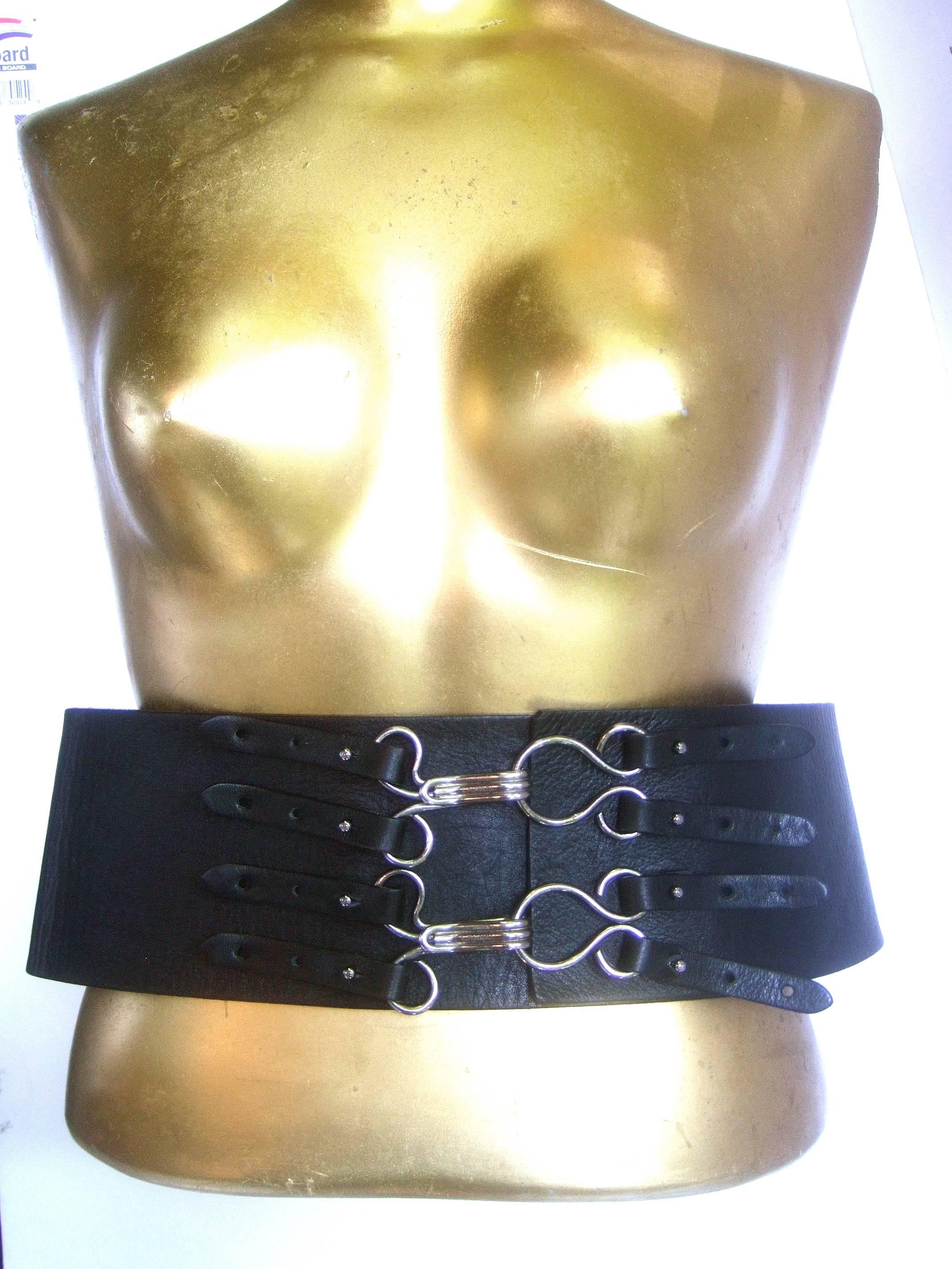 Chanel Bold Wide Black Leather Belt in Chanel Box c 1990s 2