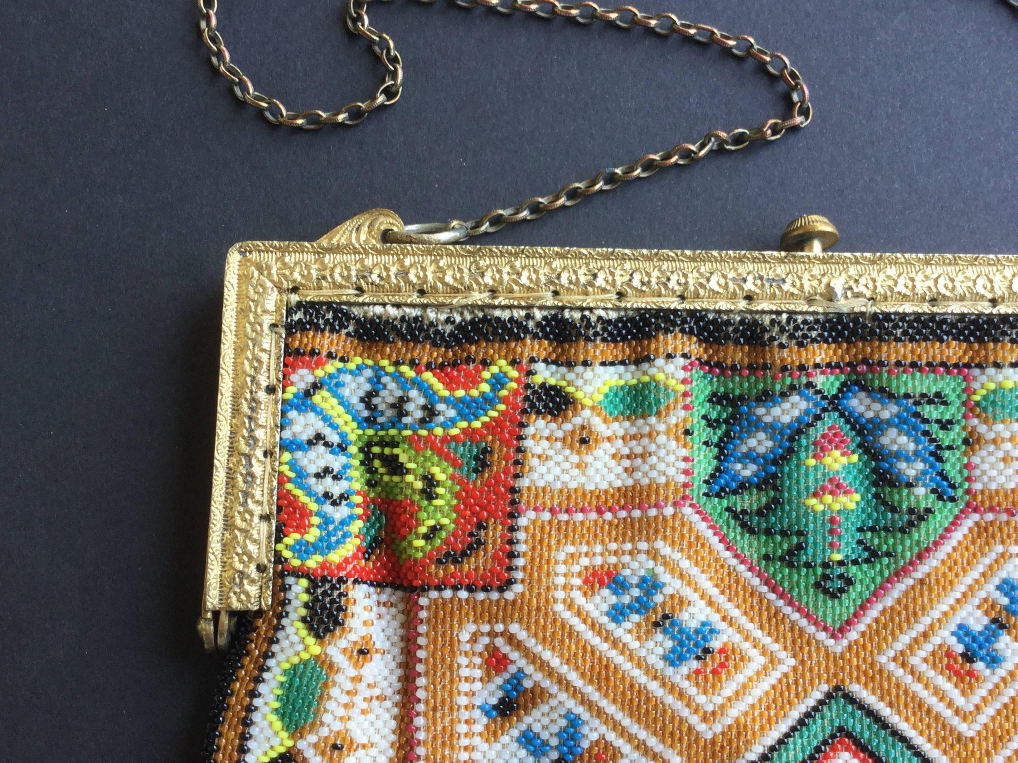 Large Victorian Beaded Bag Rare Oriental Carpet Design. 1880's. In Excellent Condition In University City, MO