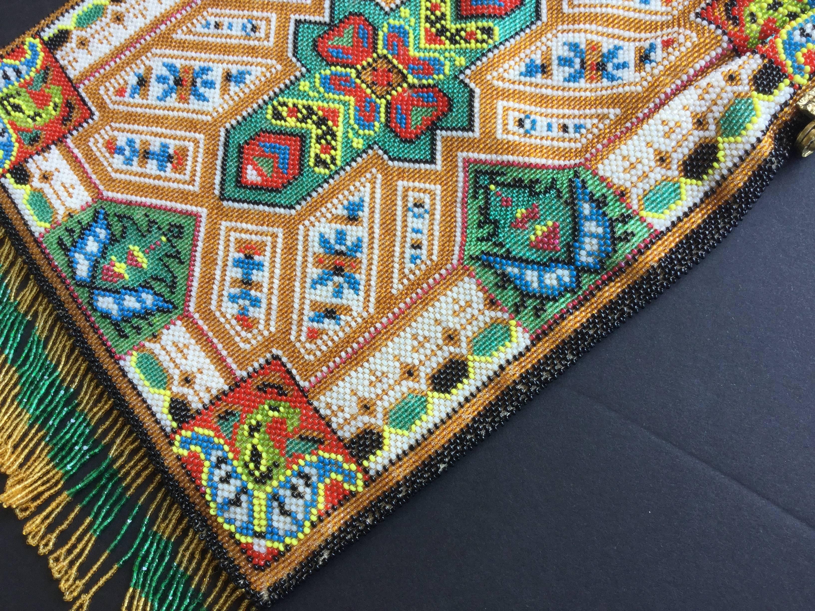 Large Victorian Beaded Bag Rare Oriental Carpet Design. 1880's. 2