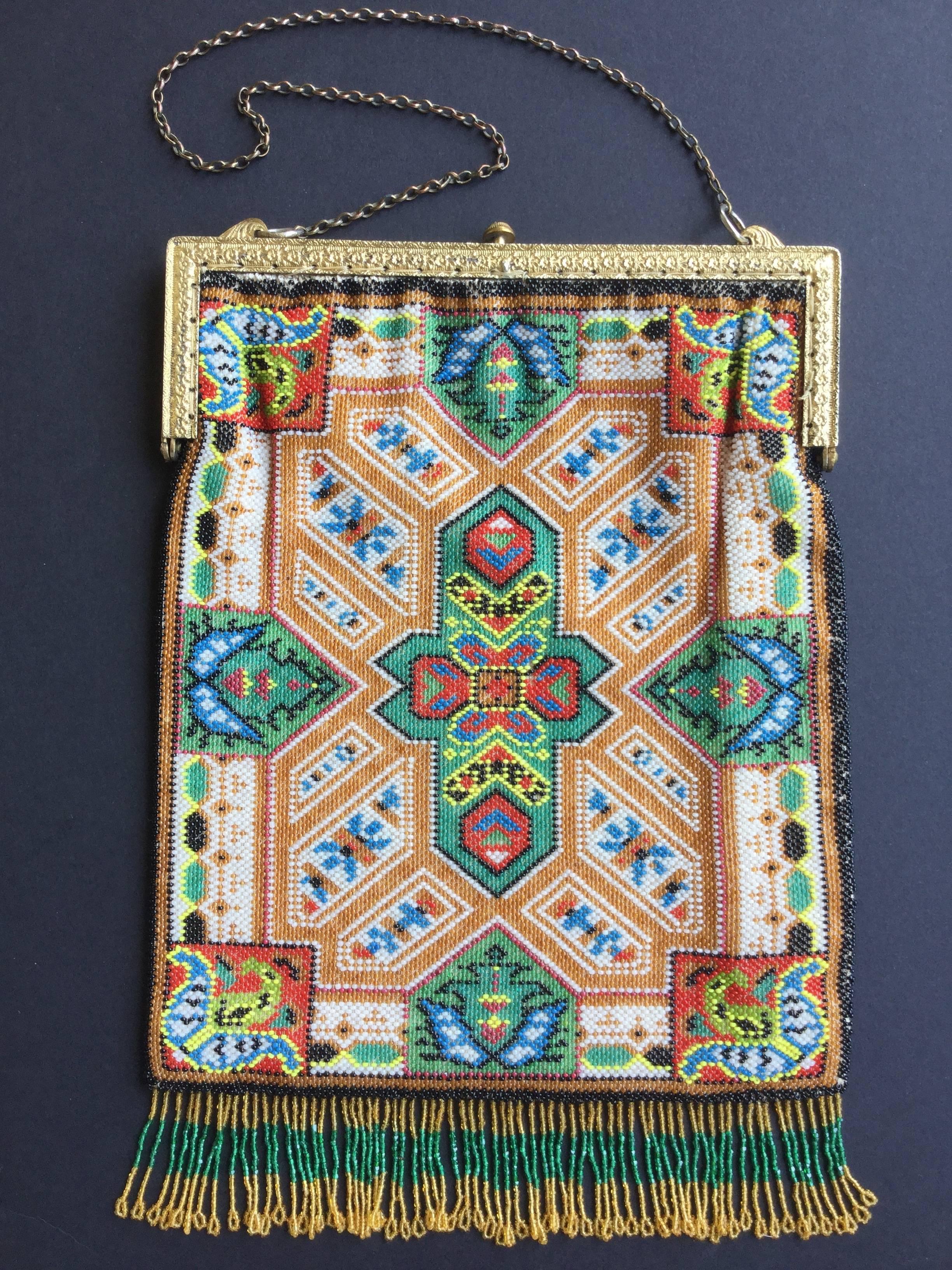 Large Victorian Beaded Bag Rare Oriental Carpet Design. 1880's. 4