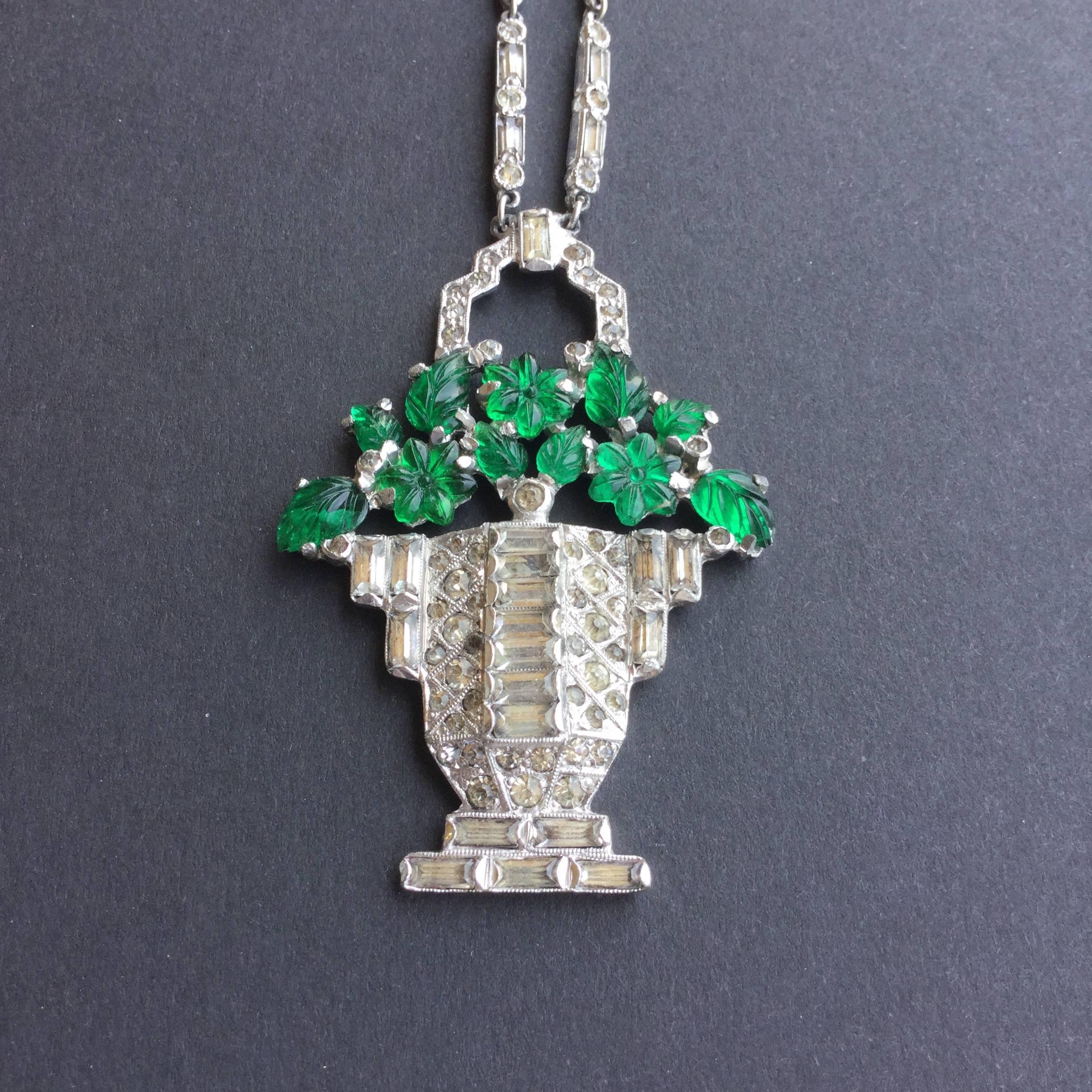 Cartier Style Art Deco Necklace. Basket of Glass Flowers. 1930's. 1