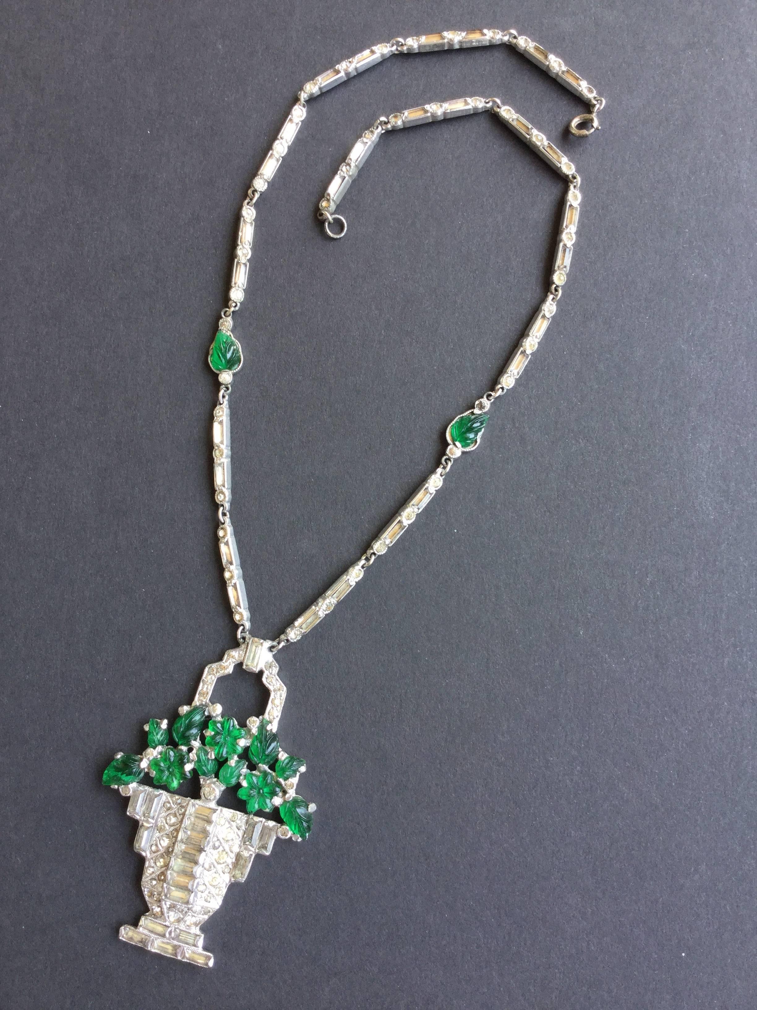 Cartier Style Art Deco Necklace. Basket of Glass Flowers. 1930's. 2