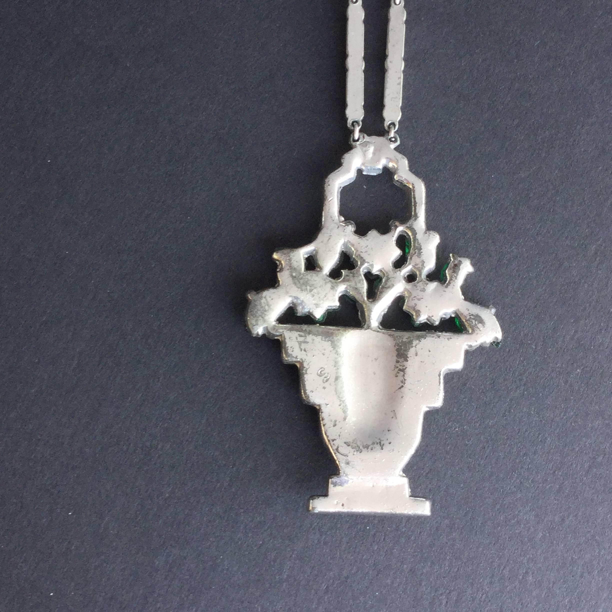Cartier Style Art Deco Necklace. Basket of Glass Flowers. 1930's. 3