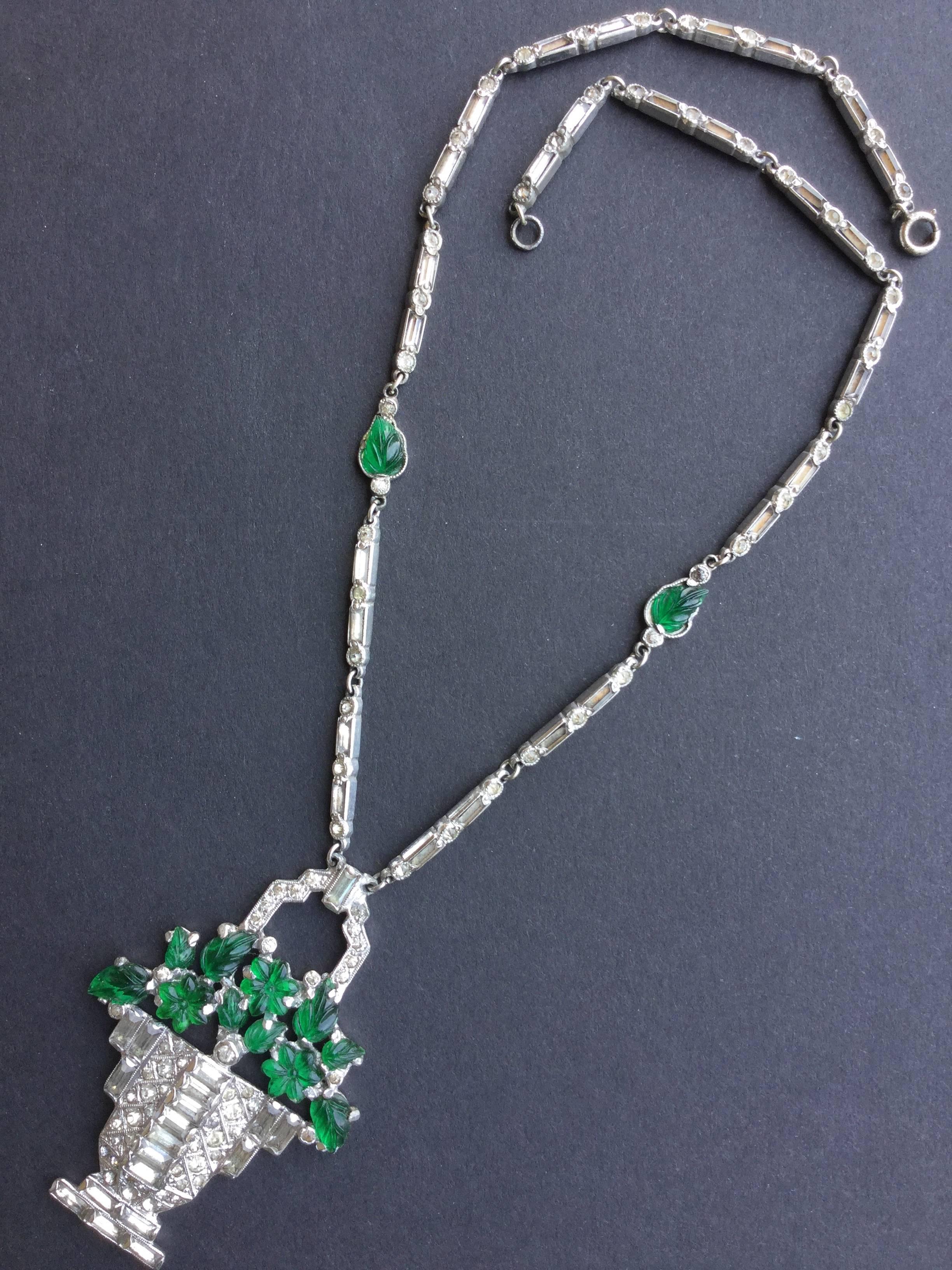 Cartier Style Art Deco Necklace. Basket of Glass Flowers. 1930's. 4