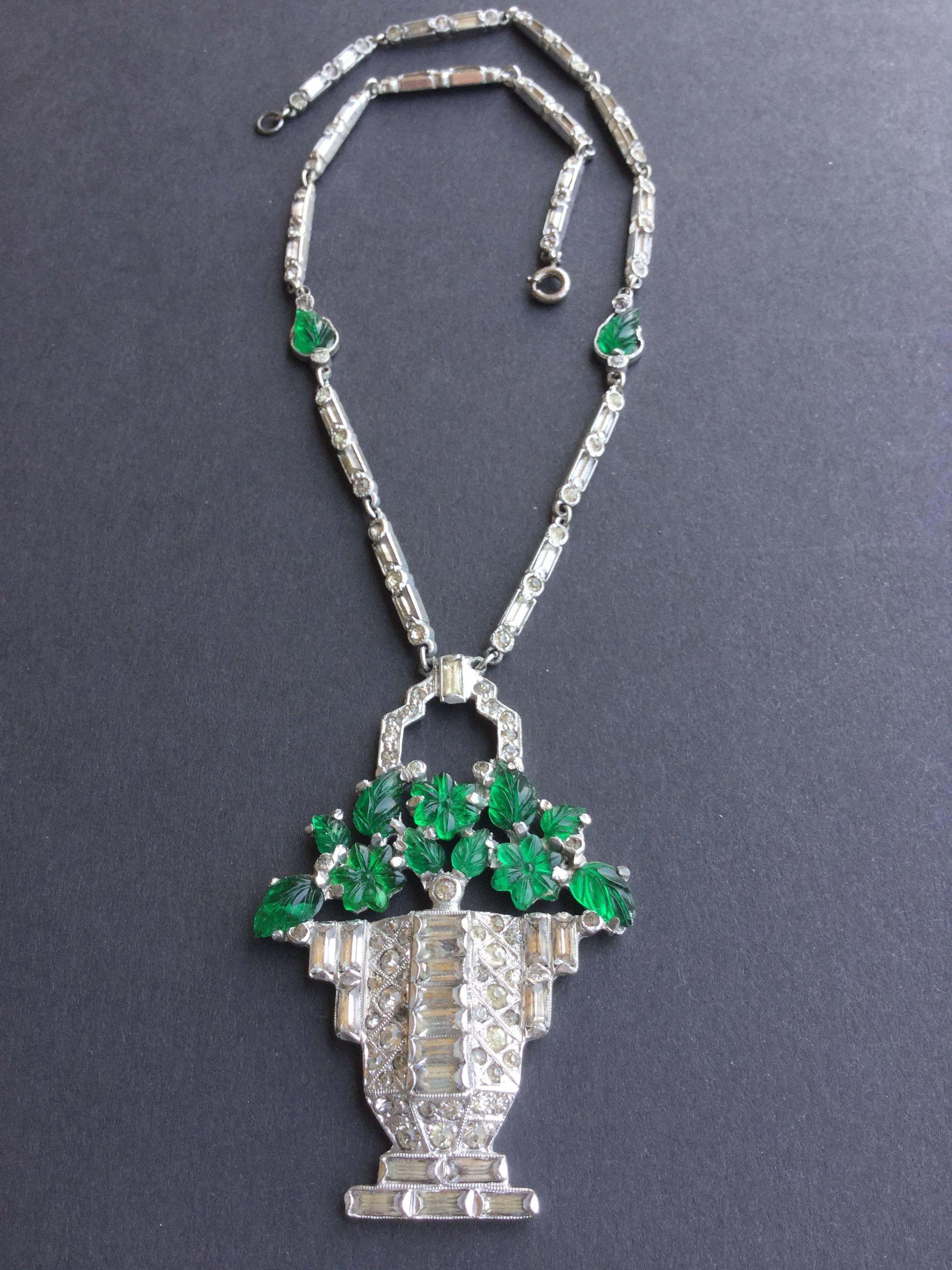 Cartier Style Art Deco Necklace. Basket of Glass Flowers. 1930's. 5