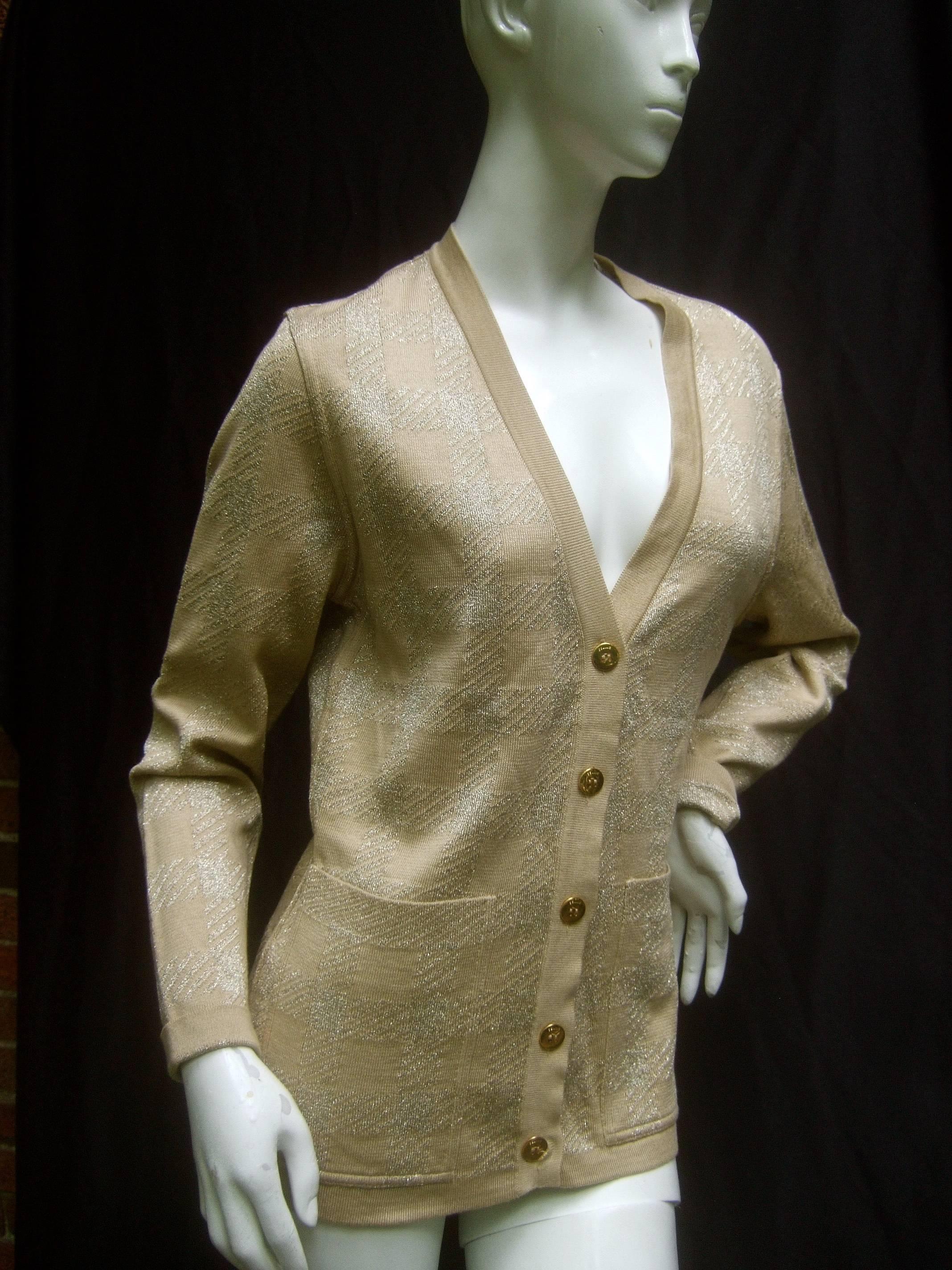 Celine Paris Gold Metallic Italian Knit Cardigan c 1990s 1