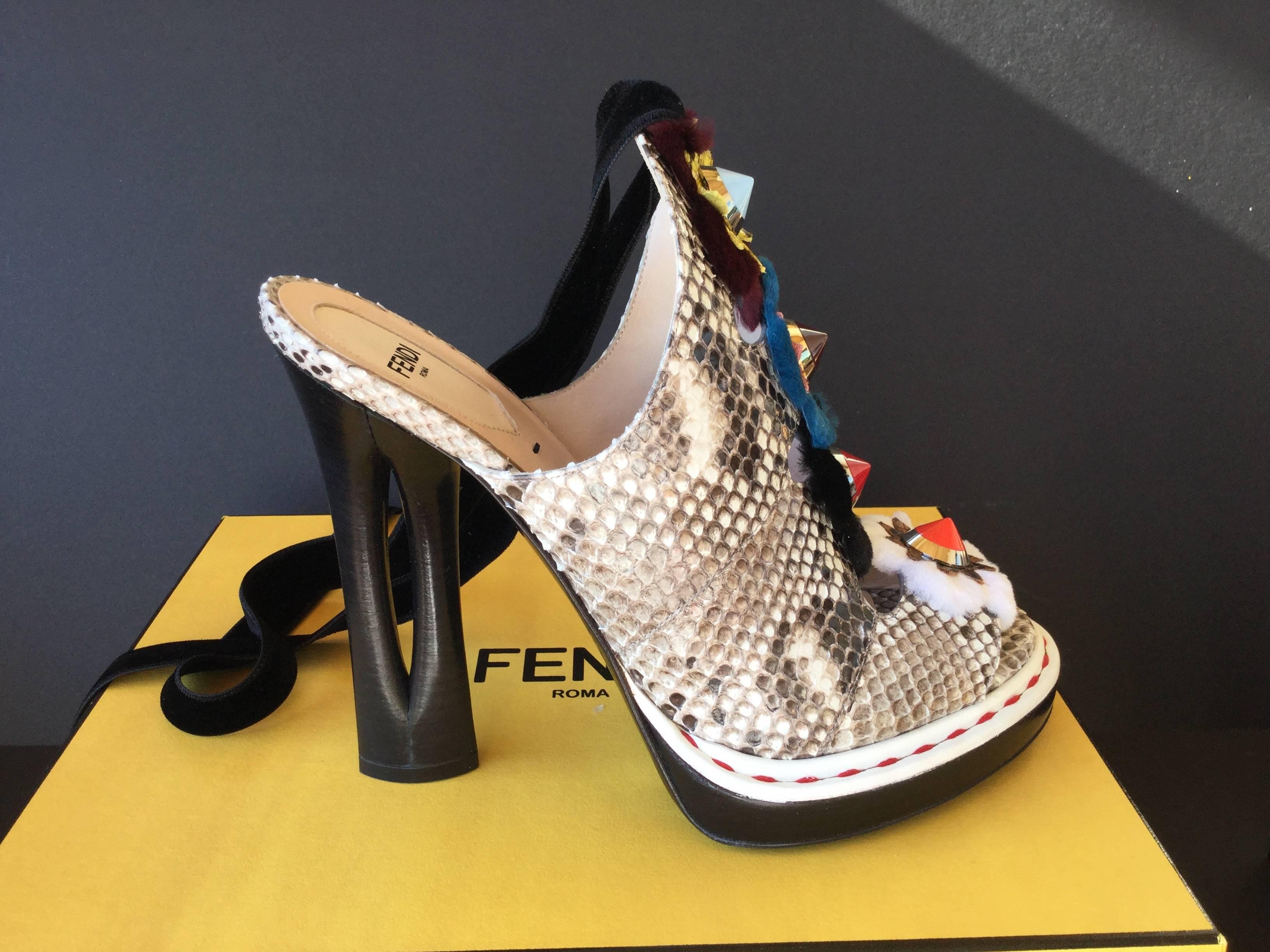 Fendi Rock Colored Python Flowerland Mules. 2016 In New Condition In University City, MO
