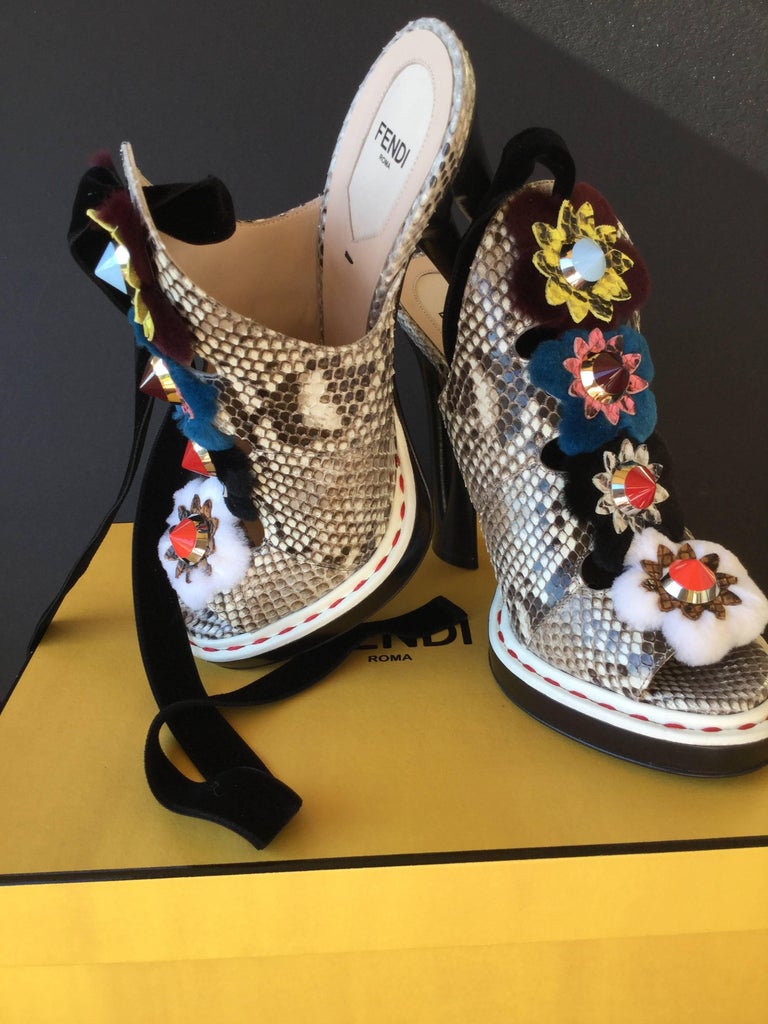 Fendi Rock Colored Python Flowerland Mules. 2016 at 1stDibs | fendi pumps