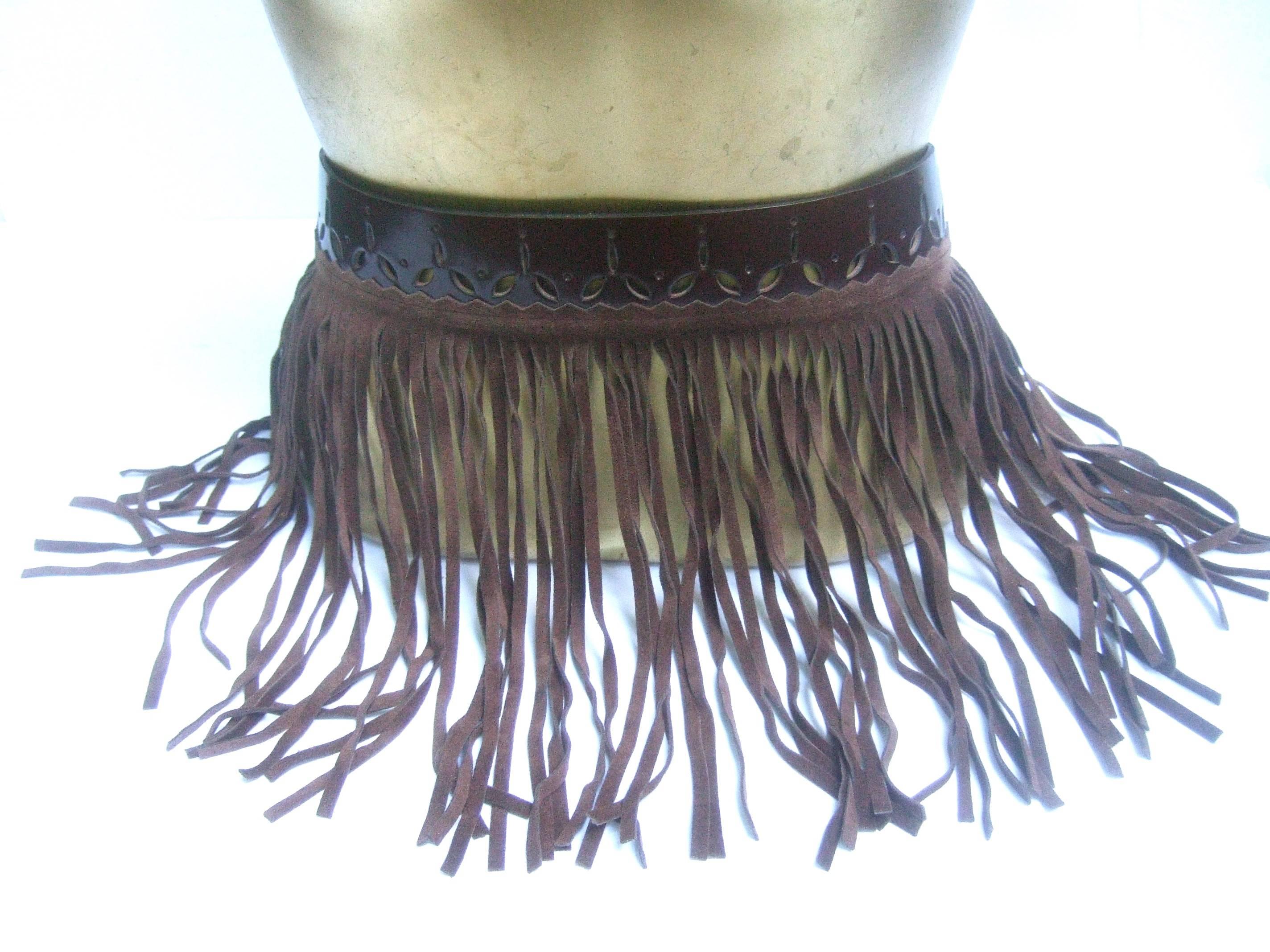 Exotic Brown Fringe Suede Belt Designed by Herve Masson Paris  In Excellent Condition For Sale In University City, MO