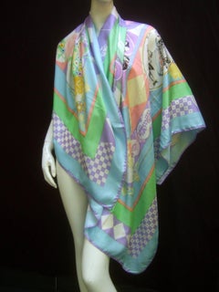 Exquisite Italian Pastel Silk Venice Theme Massive Shawl Scarf 53 x 53
