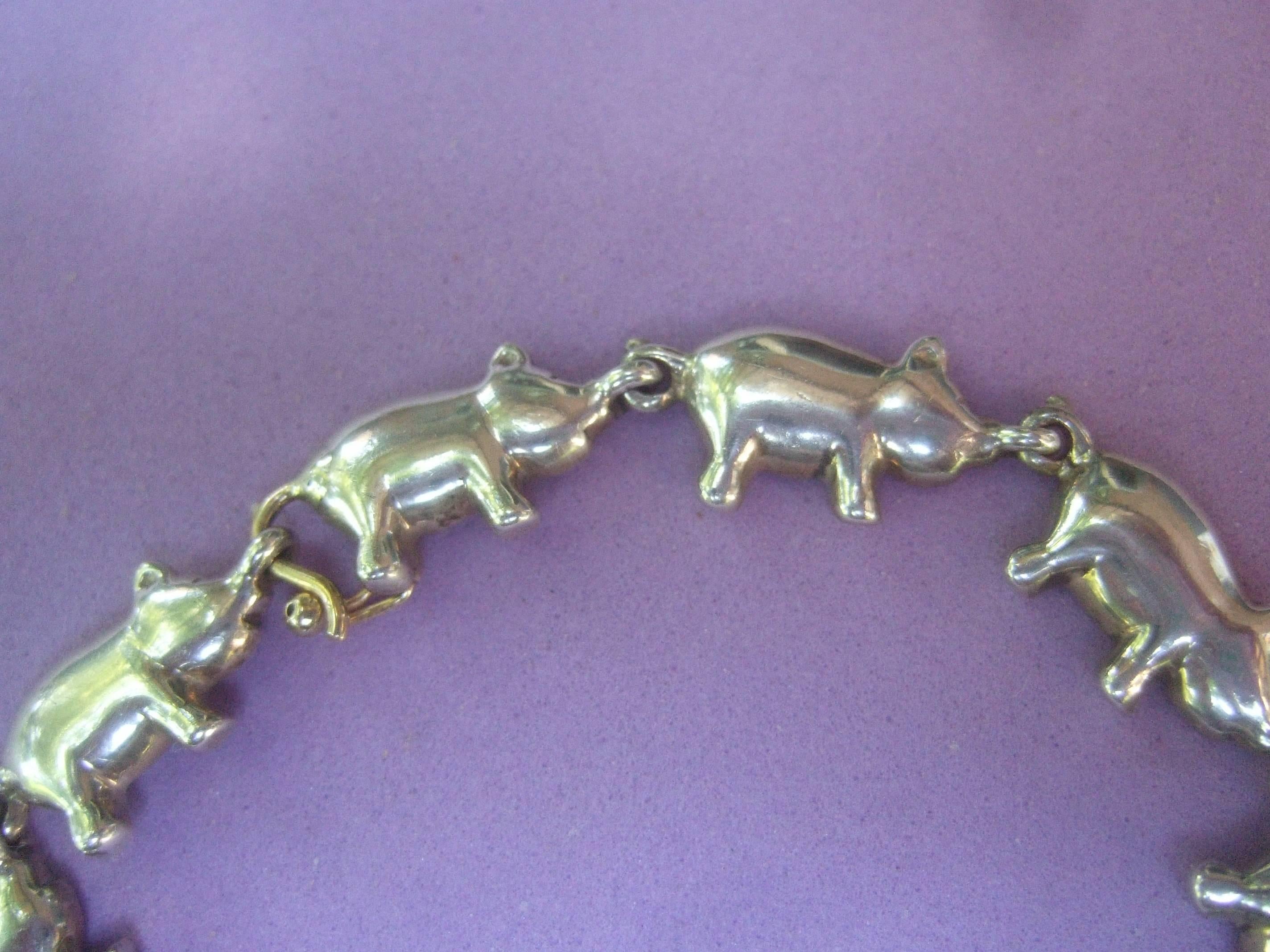 Whimsical Sterling Silver Pig Theme Link Bracelet  In Excellent Condition In University City, MO